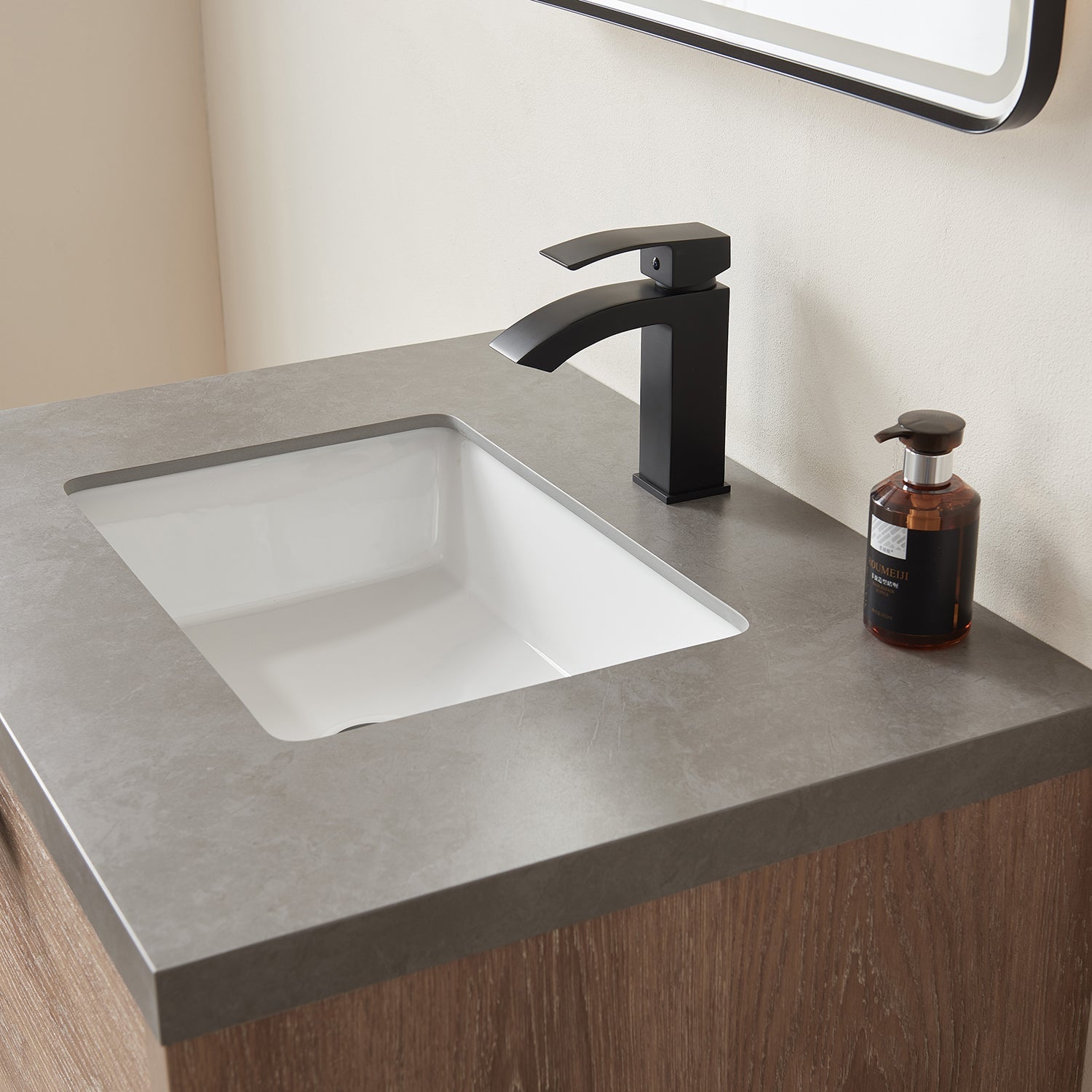 Carcastillo 30" Single Sink Bath Vanity in North American Oak with Grey Sintered Stone Top
