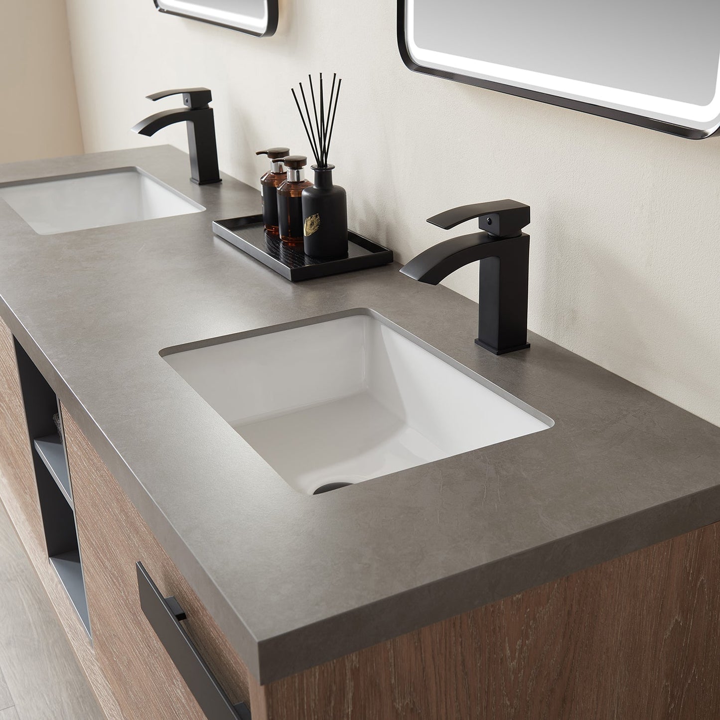 Carcastillo 72" Double Sink Bath Vanity in North American Oak with Grey Sintered Stone Top