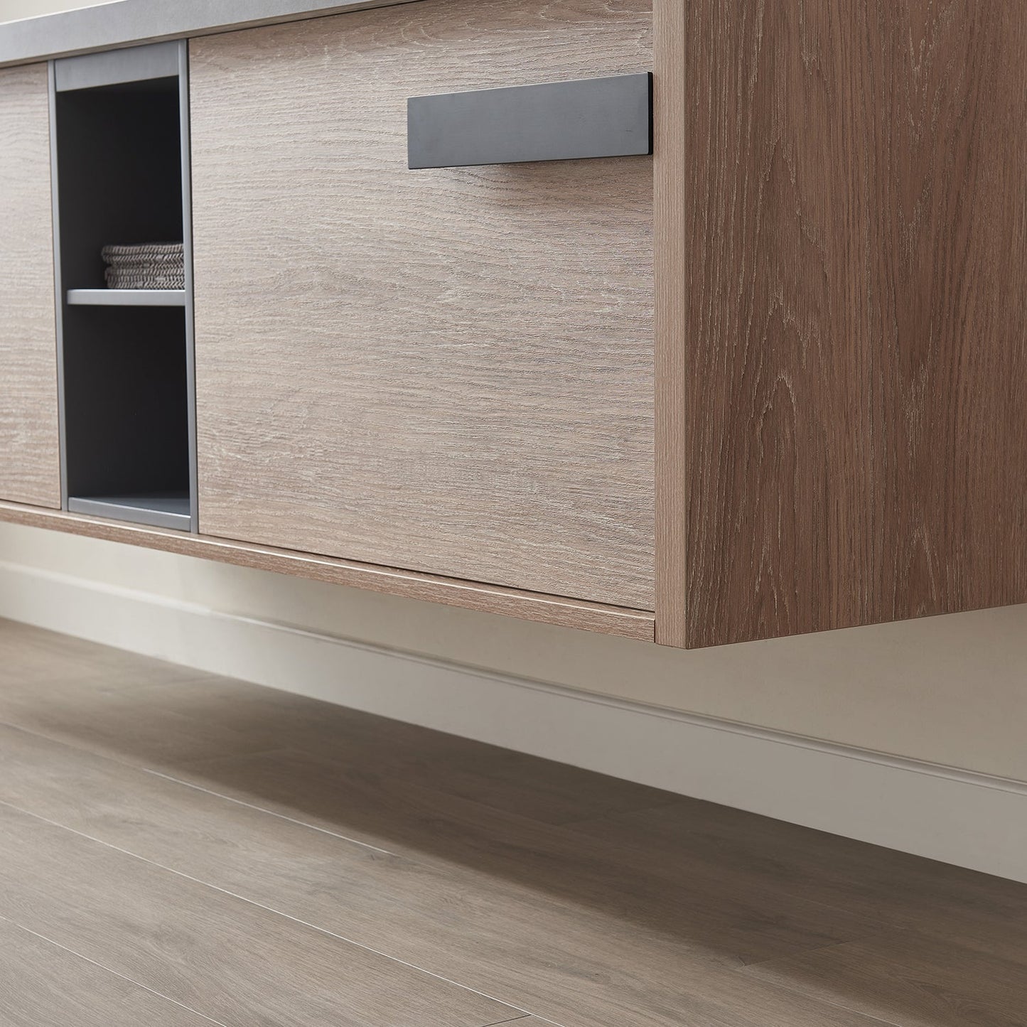 Carcastillo 72" Double Sink Bath Vanity in North American Oak with Grey Sintered Stone Top