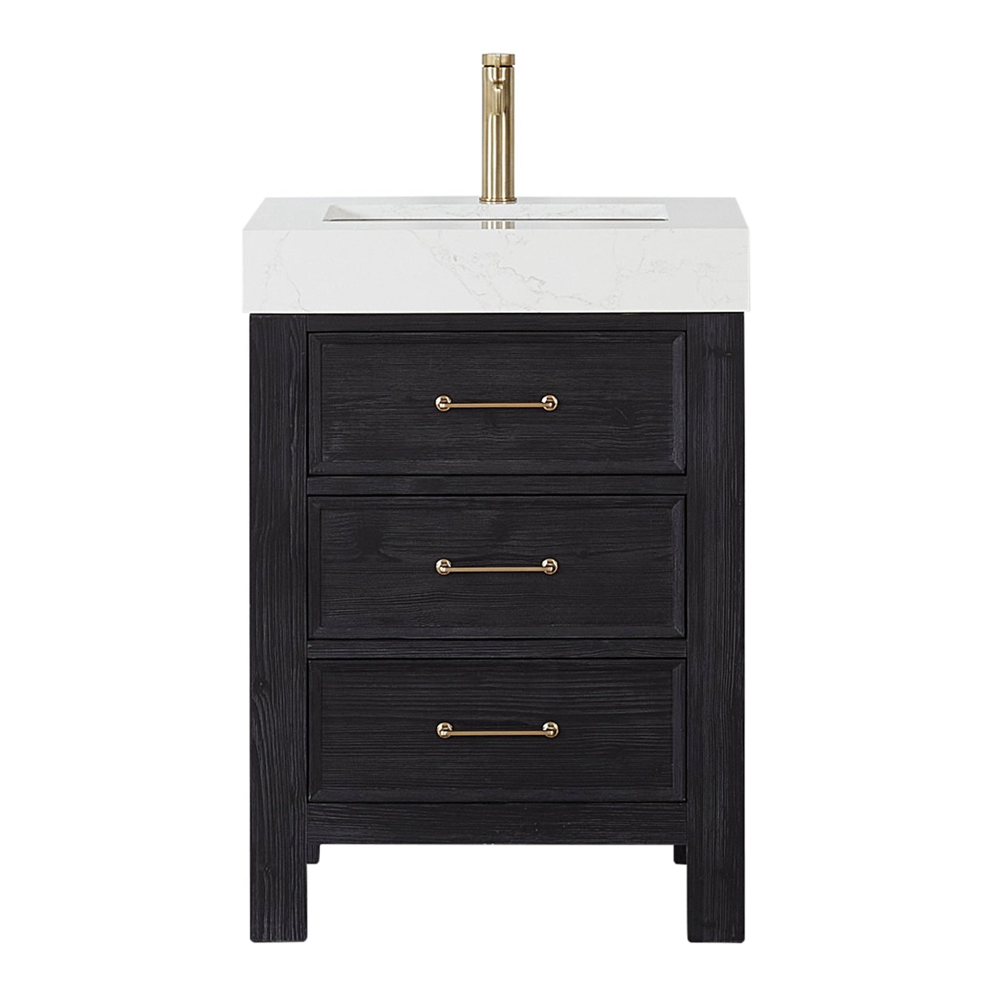 León 24in. Free-standing Single Bathroom Vanity in Fir Wood Black with Composite top in Lightning White