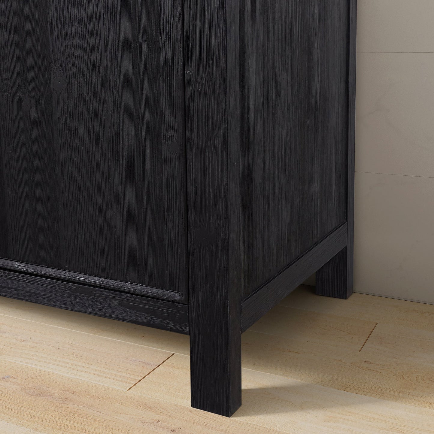 León 24in. Free-standing Single Bathroom Vanity in Fir Wood Black with Composite top in Lightning White