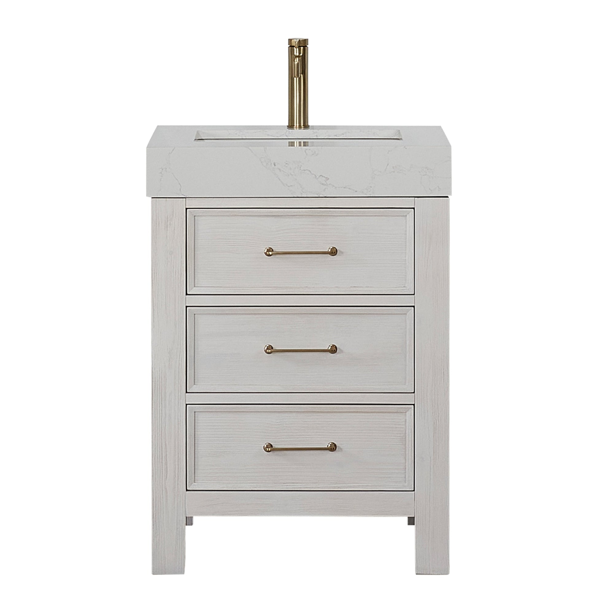 León 24in. Free-standing Single Bathroom Vanity in Washed White with Composite top in Lightning White