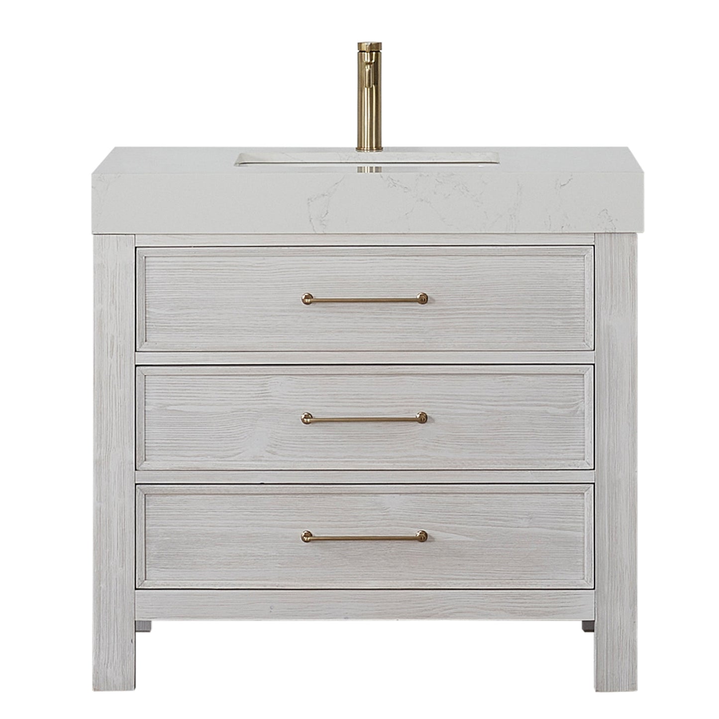 León 36in. Free-standing Single Bathroom Vanity in Washed White with Composite top in Lightning White