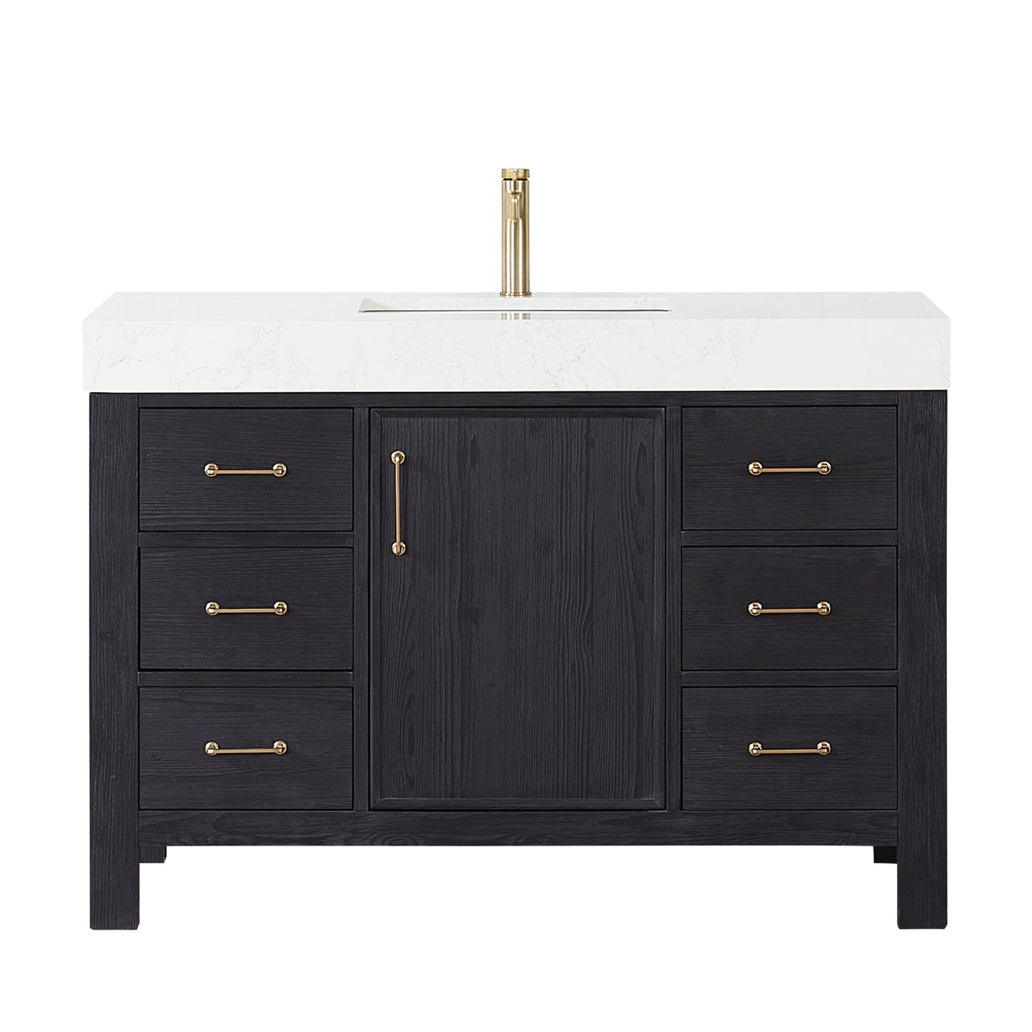 León 48in. Free-standing Single Bathroom Vanity in Fir Wood Black with Composite top in Lightning White