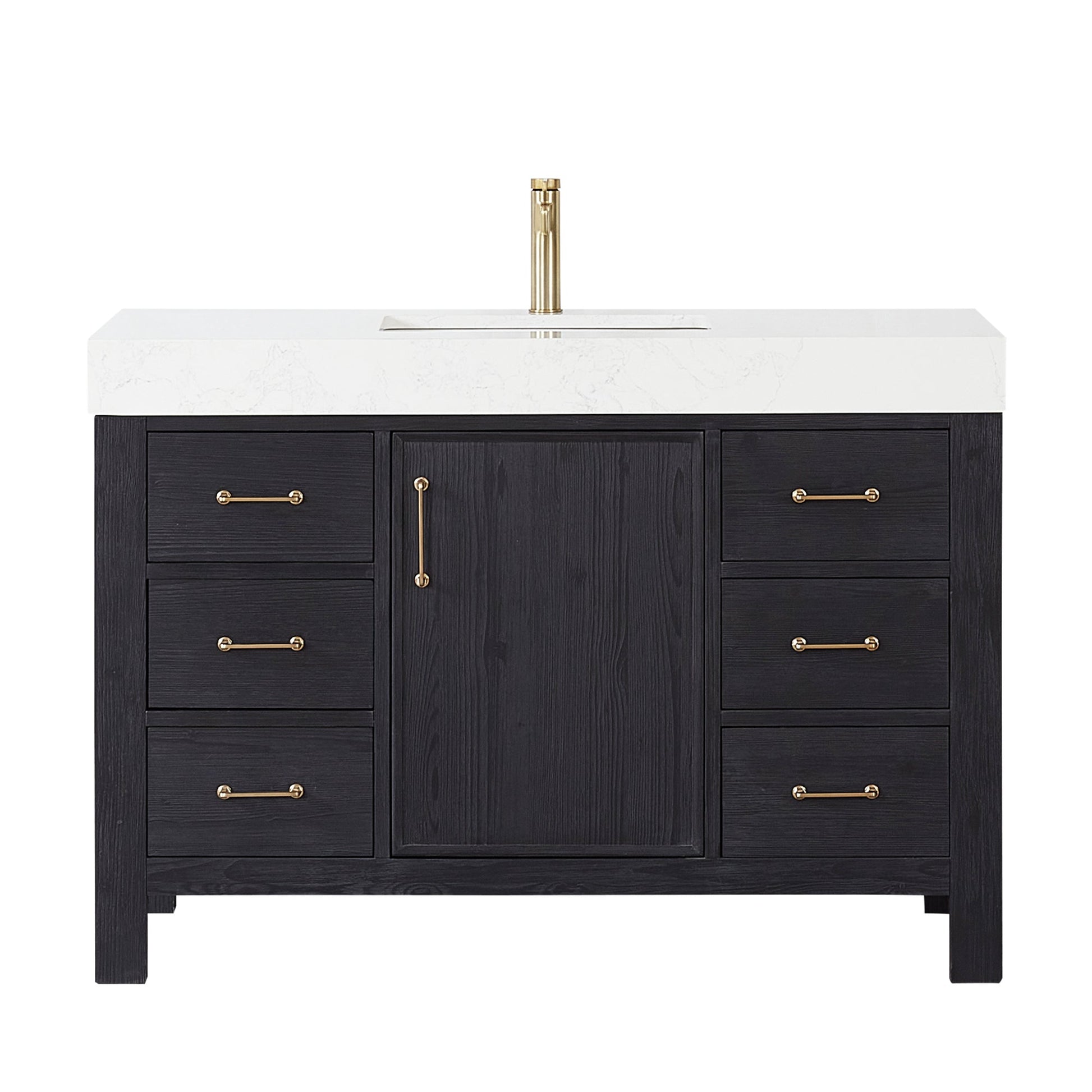 León 48in. Free-standing Single Bathroom Vanity in Fir Wood Black with Composite top in Lightning White