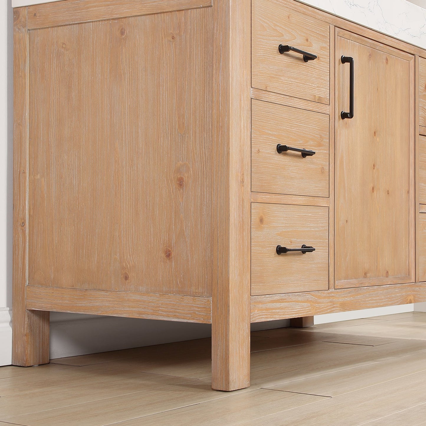 León 48in. Free-standing Single Bathroom Vanity in Fir Wood Brown with Composite top in Lightning White