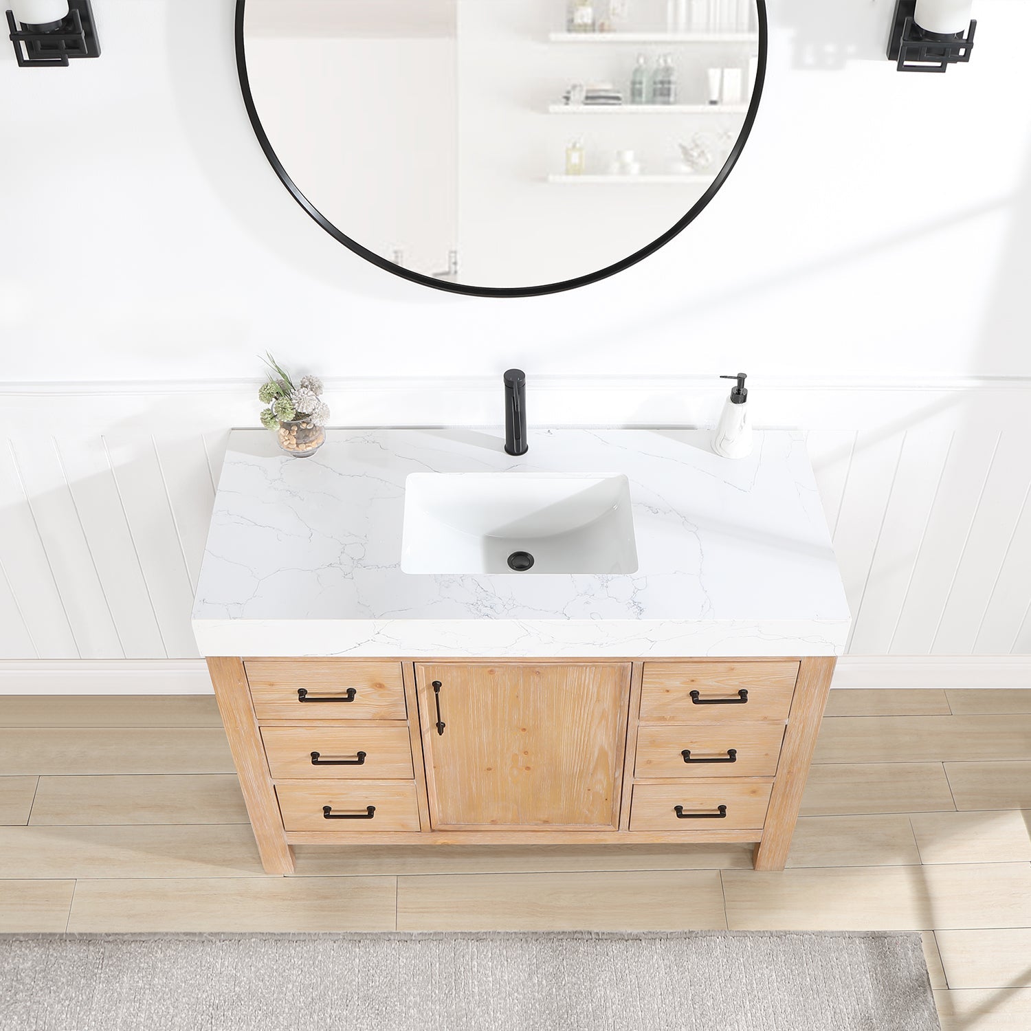 León 48in. Free-standing Single Bathroom Vanity in Fir Wood Brown with Composite top in Lightning White