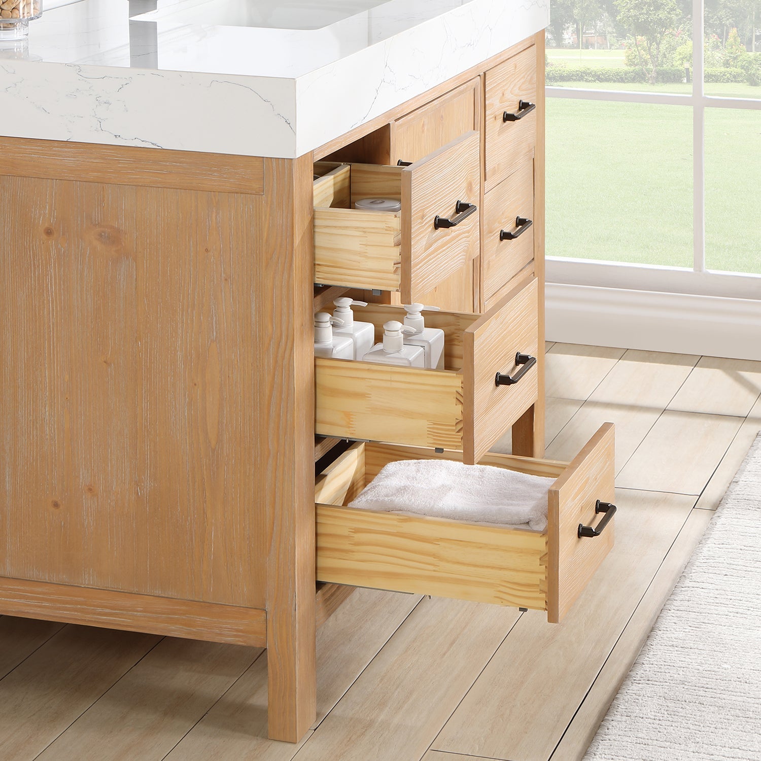 León 48in. Free-standing Single Bathroom Vanity in Fir Wood Brown with Composite top in Lightning White