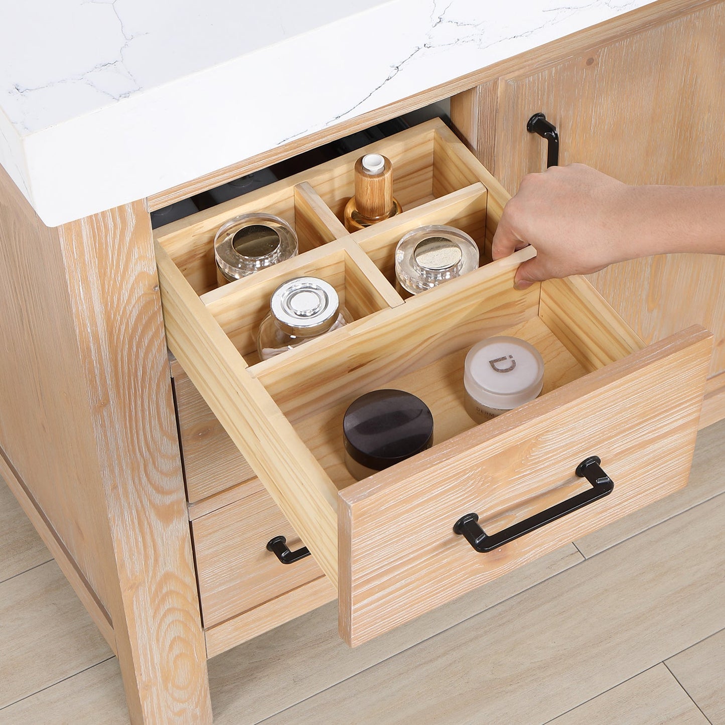León 48in. Free-standing Single Bathroom Vanity in Fir Wood Brown with Composite top in Lightning White