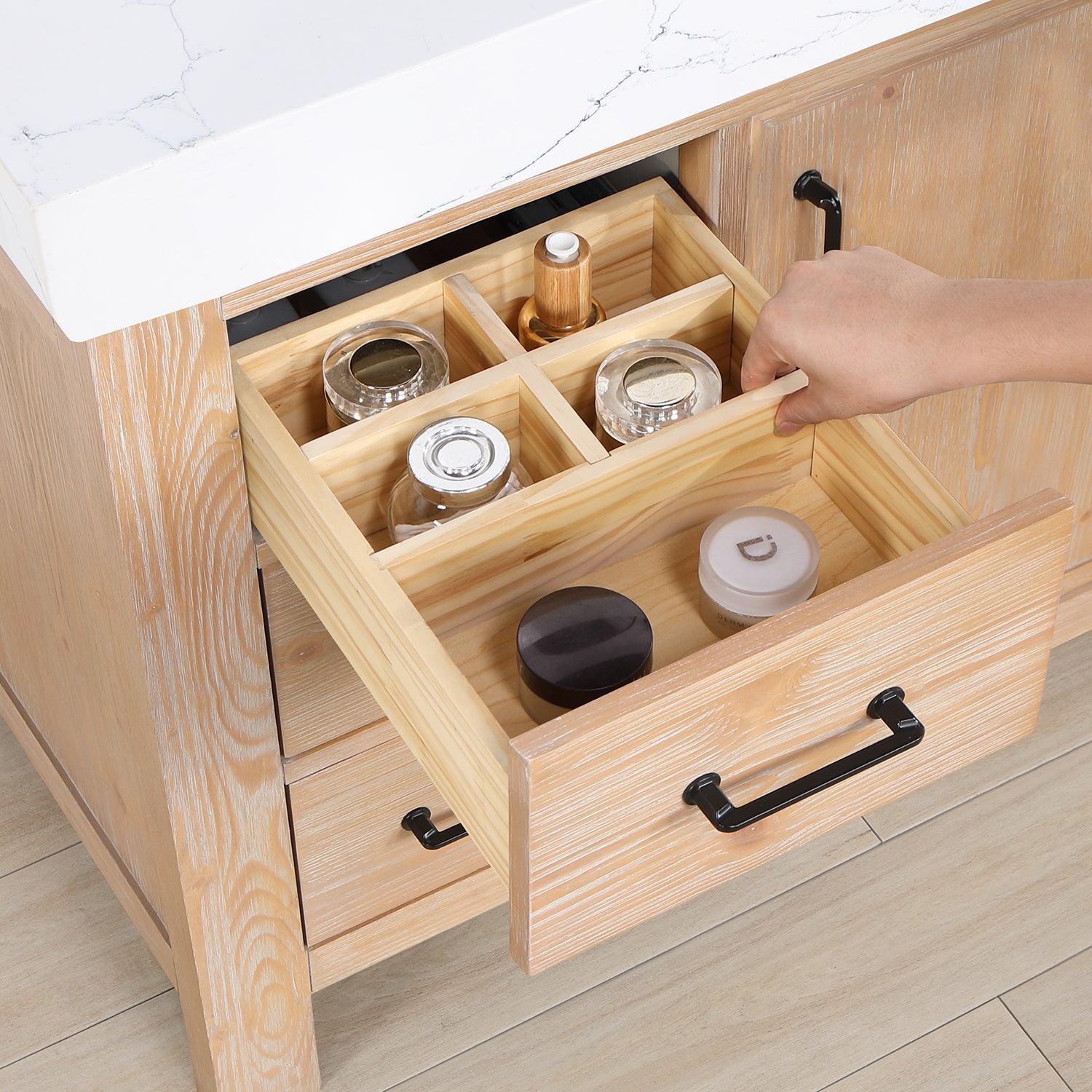 León 48in. Free-standing Single Bathroom Vanity in Fir Wood Brown with Composite top in Lightning White