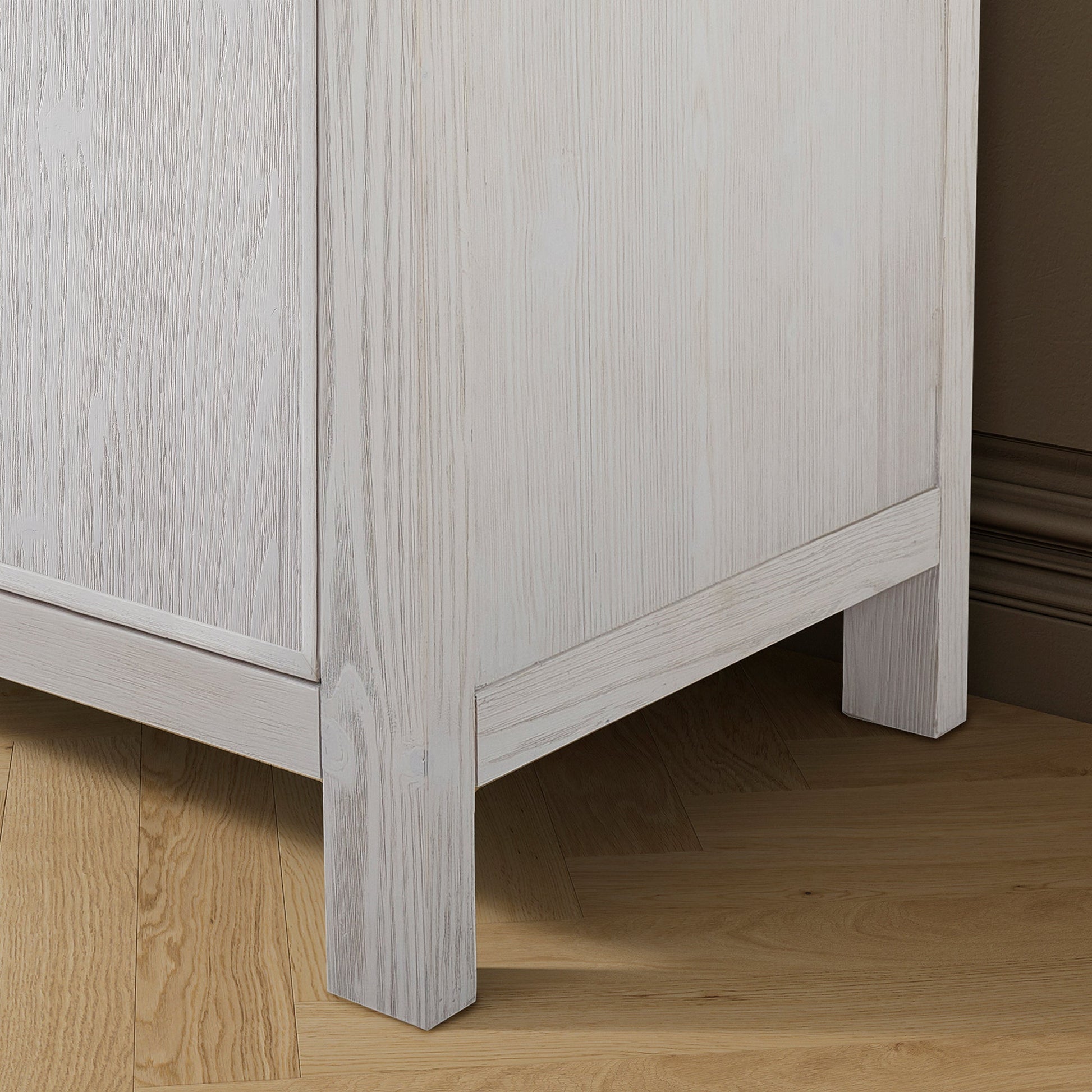 León 48in. Free-standing Single Bathroom Vanity in Washed White with Composite top in Lightning White