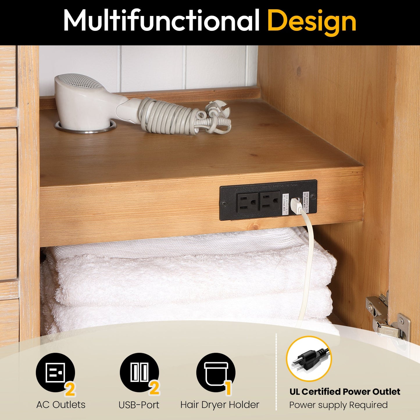 León 60in. Free-standing Single Bathroom Vanity in Fir Wood Brown with Composite top in Lightning White