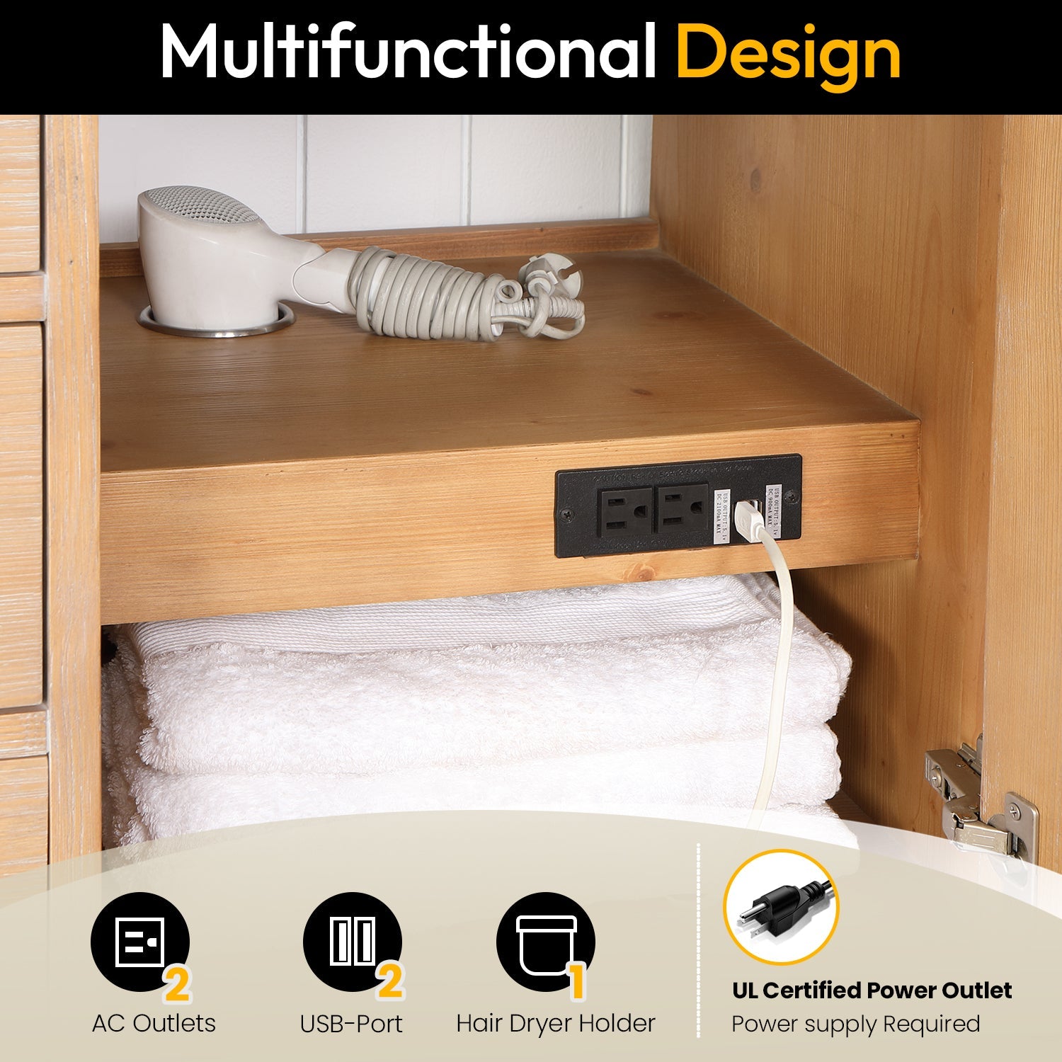 León 60in. Free-standing Single Bathroom Vanity in Fir Wood Brown with Composite top in Lightning White
