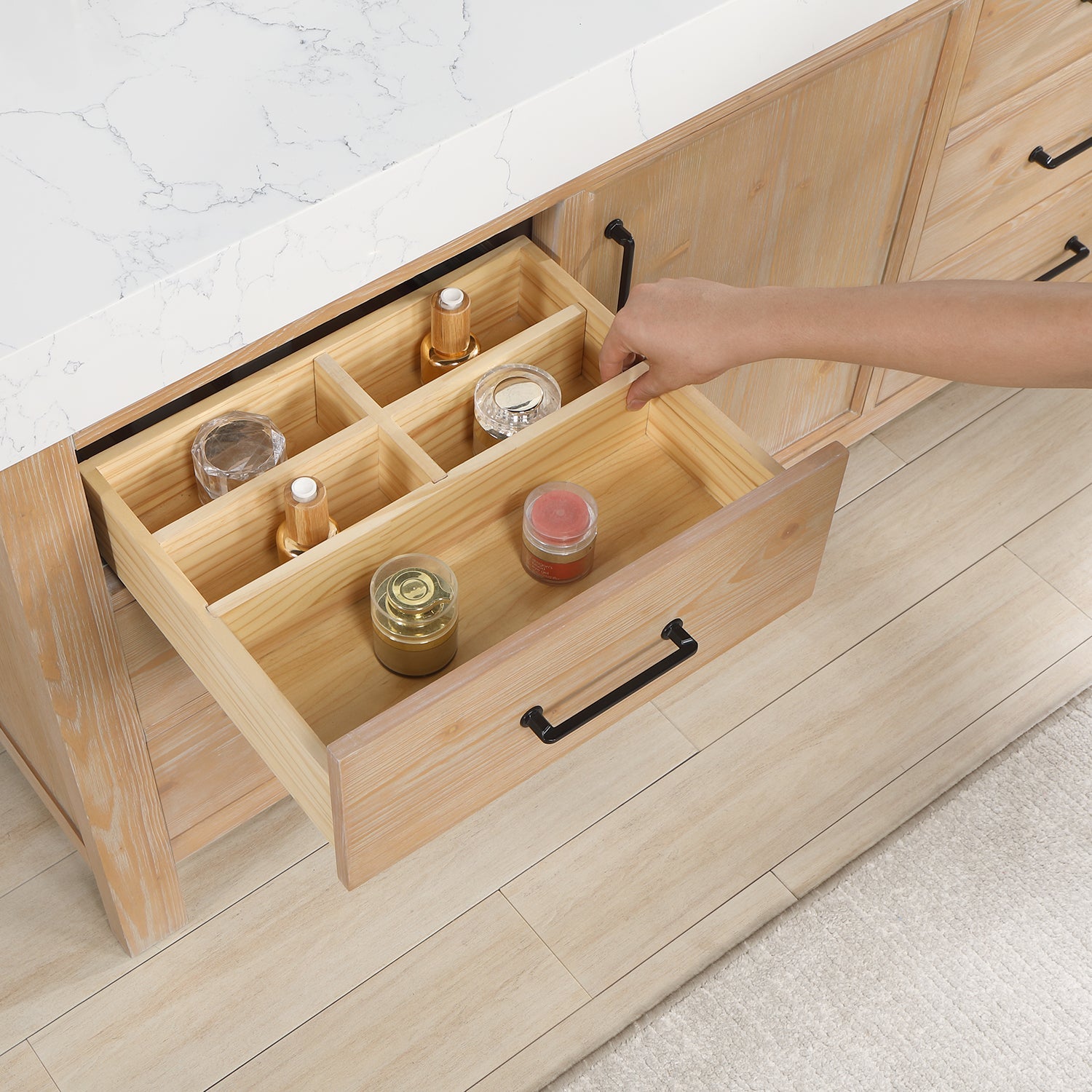 León 60in. Free-standing Single Bathroom Vanity in Fir Wood Brown with Composite top in Lightning White
