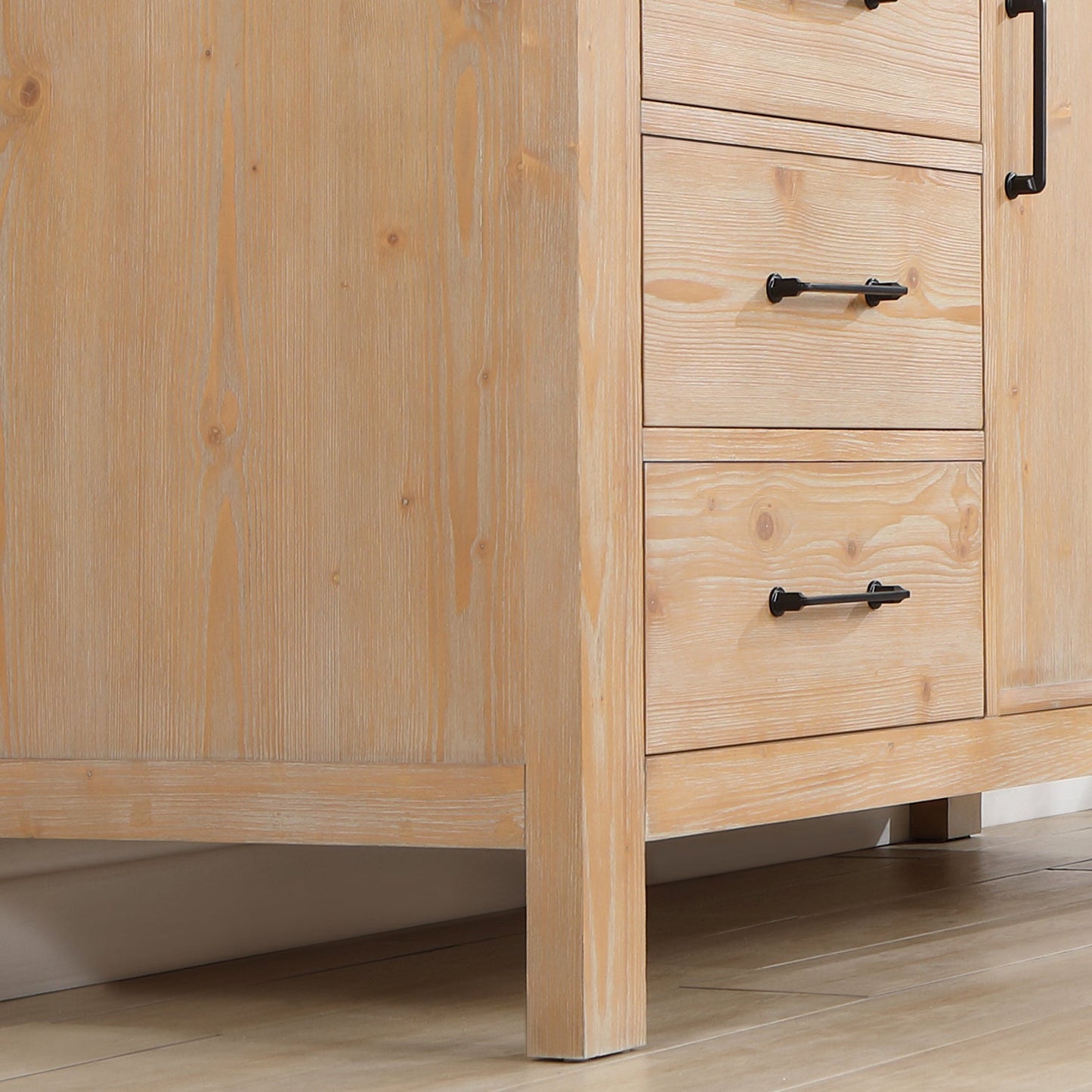 León 60in. Free-standing Double Bathroom Vanity in Fir Wood Brown with Composite top in Lightning White