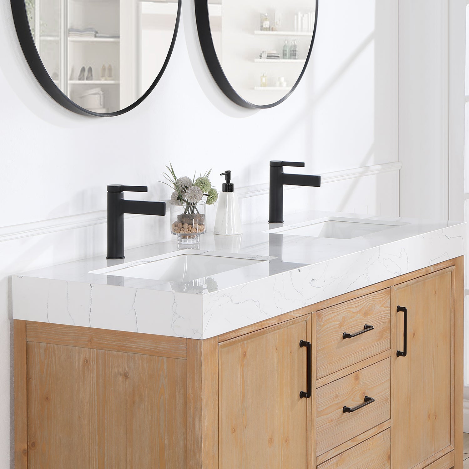 León 60in. Free-standing Double Bathroom Vanity in Fir Wood Brown with Composite top in Lightning White