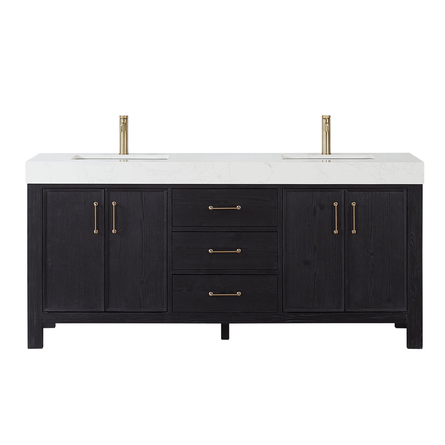 León 72in. Free-standing Double Bathroom Vanity in Fir Wood Black with Composite top in Lightning White