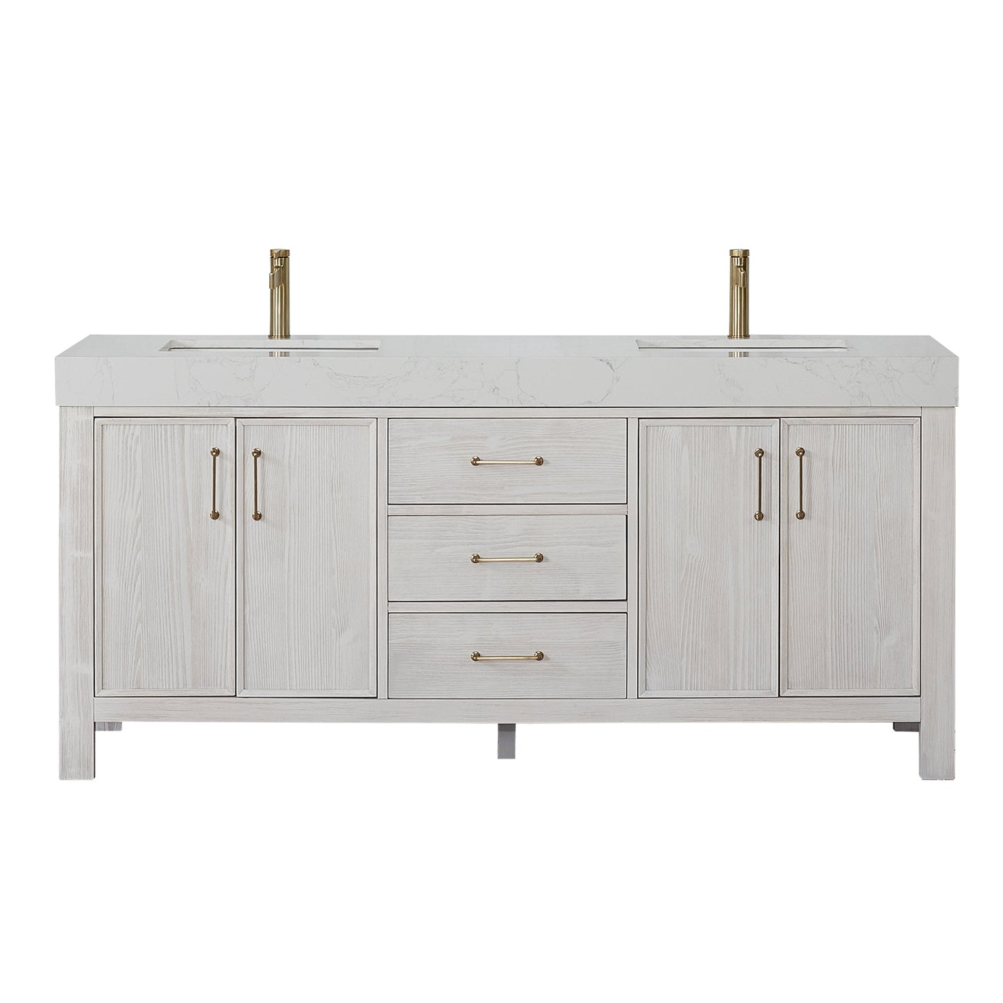 León 72in. Free-standing Double Bathroom Vanity in Washed White with Composite top in Lightning White