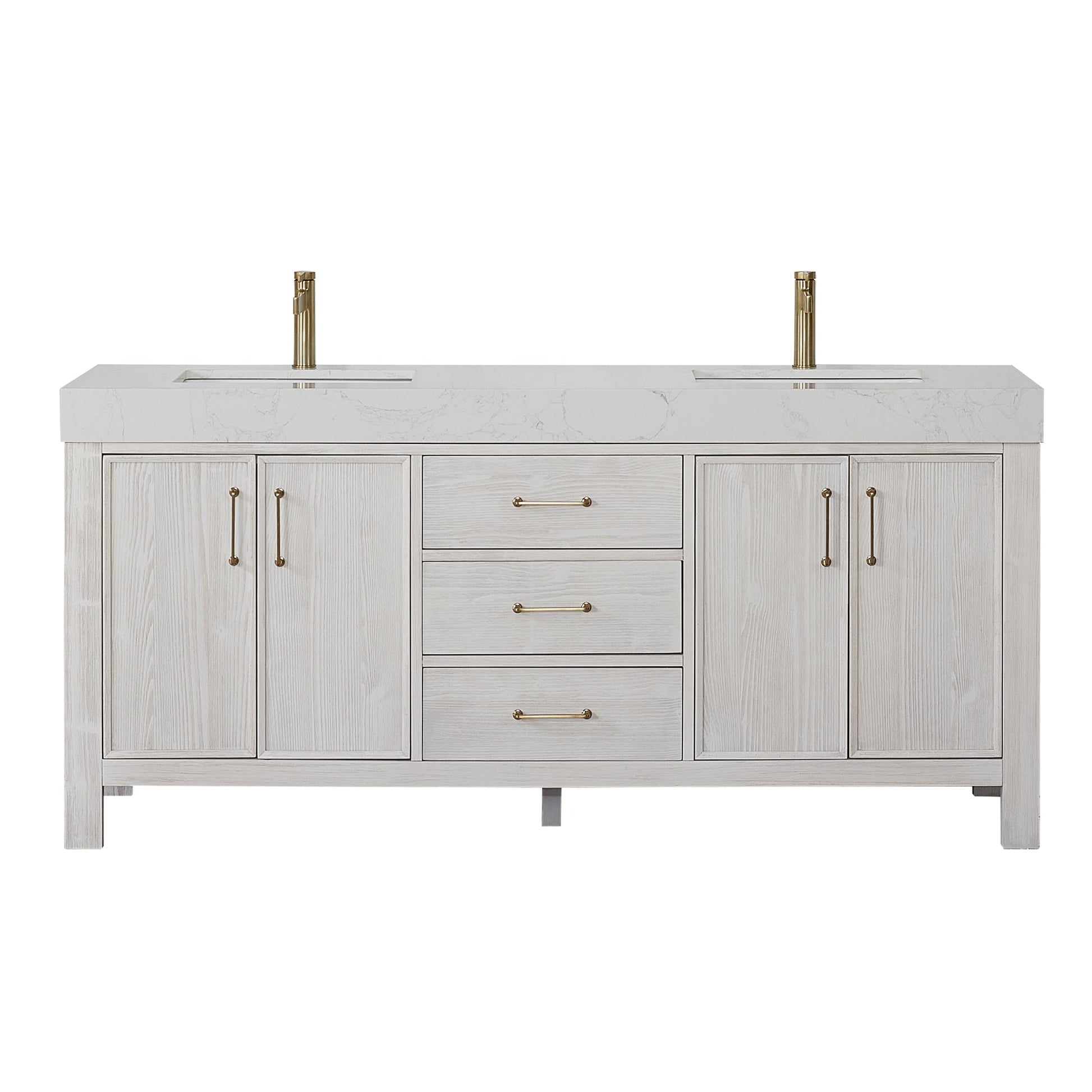 León 72in. Free-standing Double Bathroom Vanity in Washed White with Composite top in Lightning White