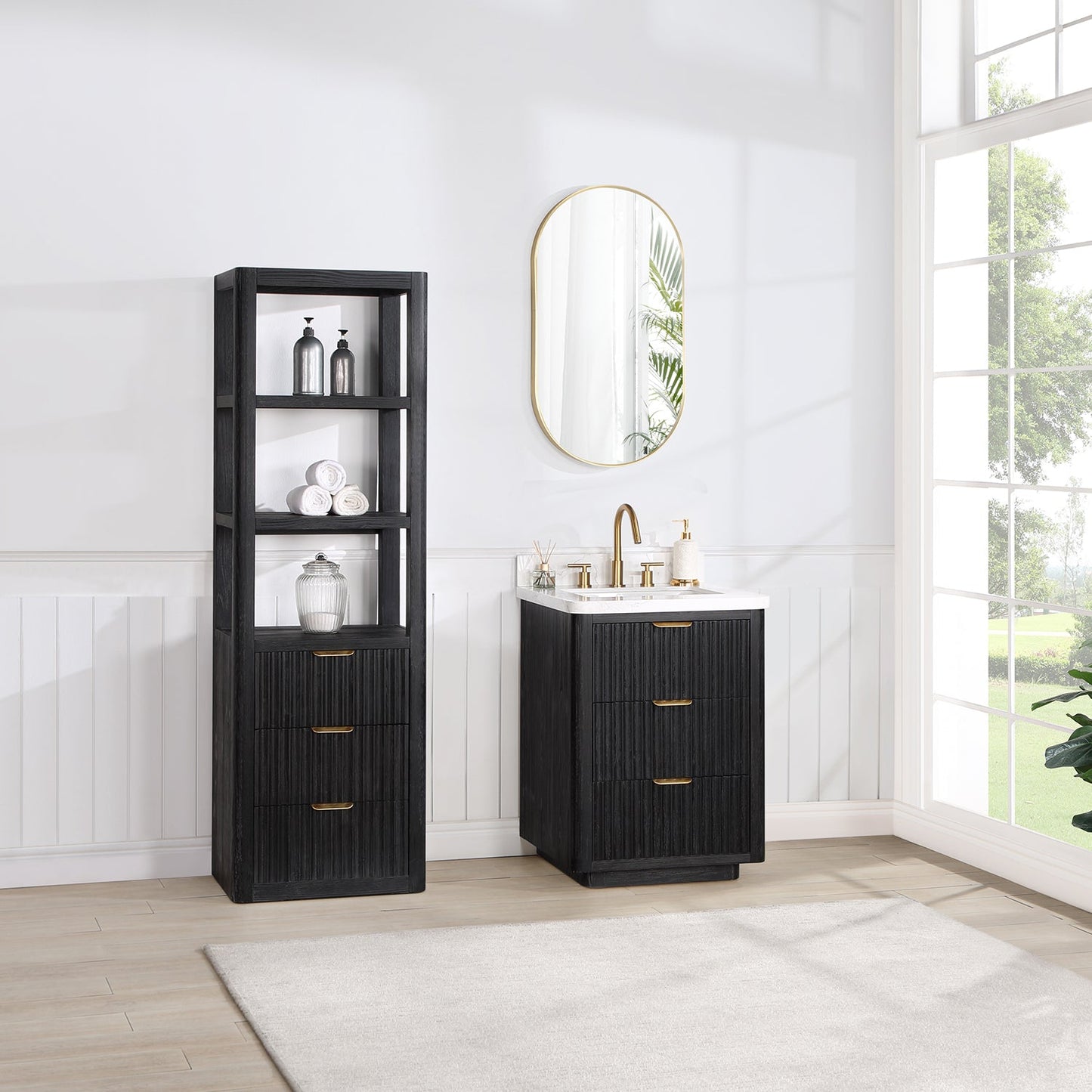 Cádiz 24in. Free-standing Single Bathroom Vanity in Fir Wood Black with Composite top in Lightning White