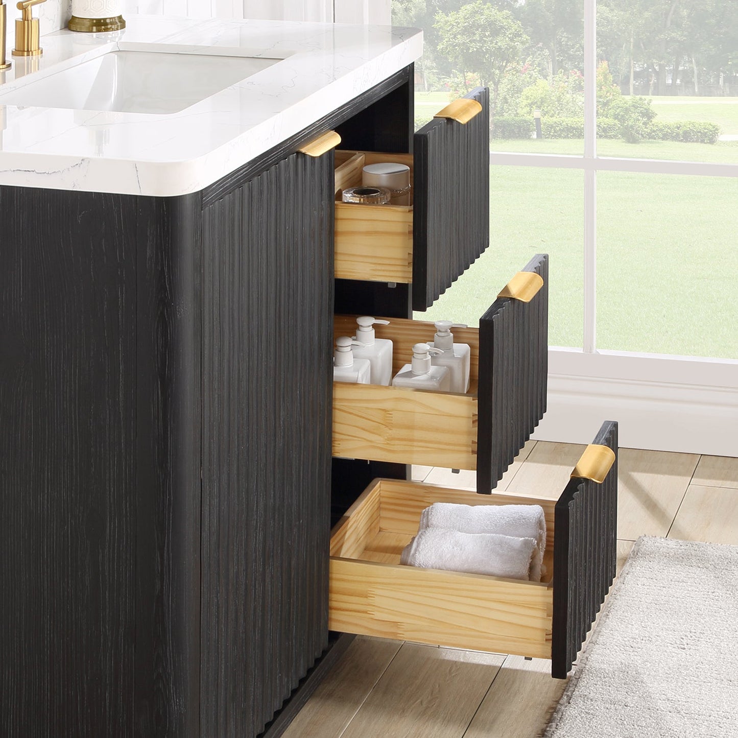 Cádiz 36in. Free-standing Single Bathroom Vanity in Fir Wood Black with Composite top in Lightning White