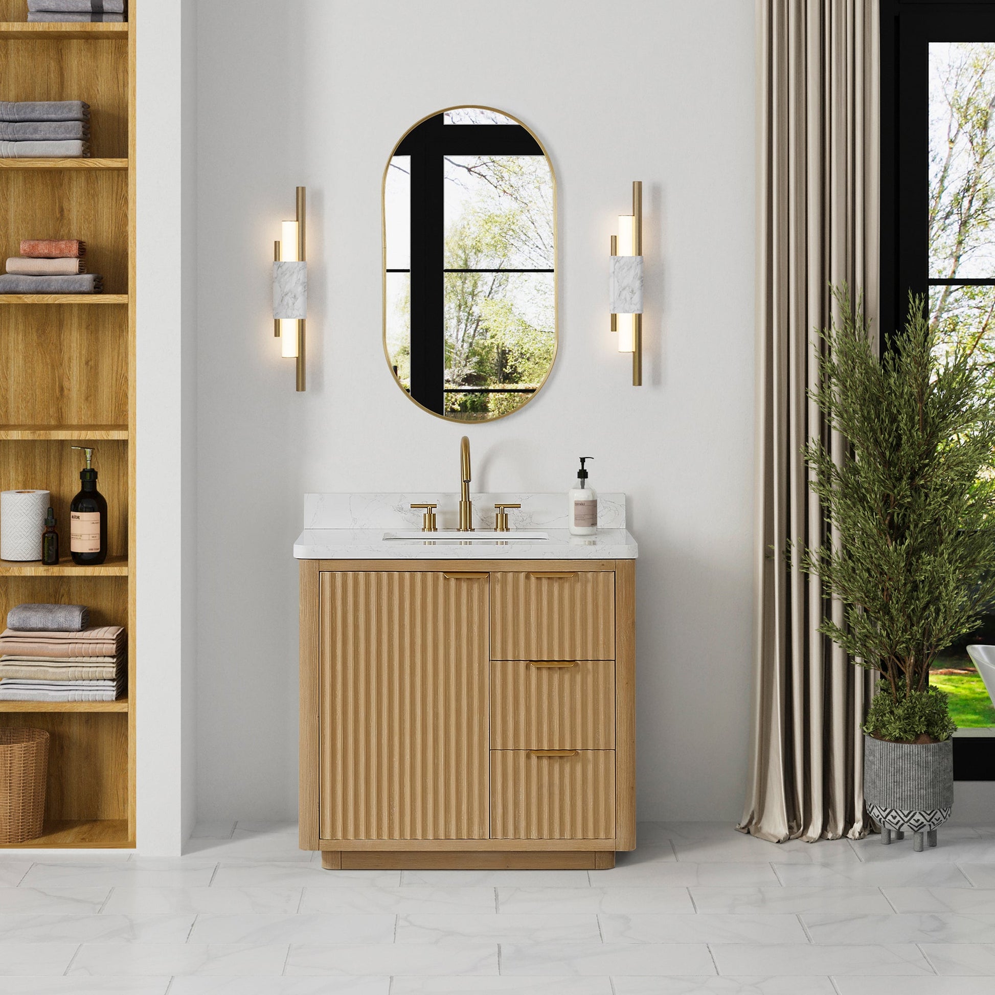 Cádiz 36in. Free-standing Single Bathroom Vanity in Washed Ash Grey with Composite top in Lightning White