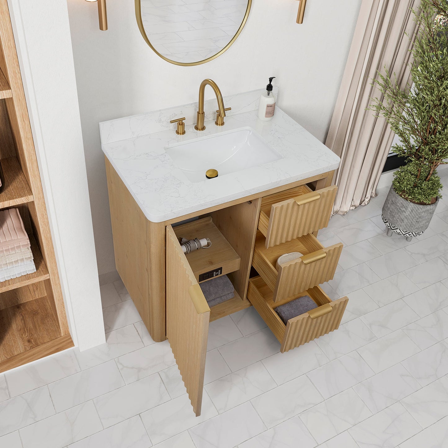 Cádiz 36in. Free-standing Single Bathroom Vanity in Washed Ash Grey with Composite top in Lightning White