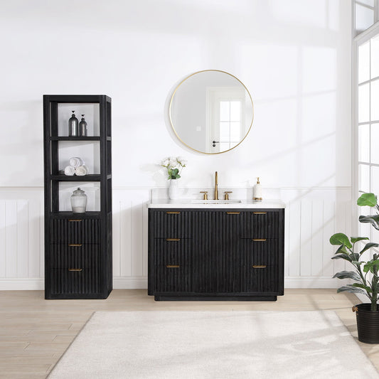 Cádiz 48in. Free-standing Single Bathroom Vanity in Fir Wood Black with Composite top in Lightning White