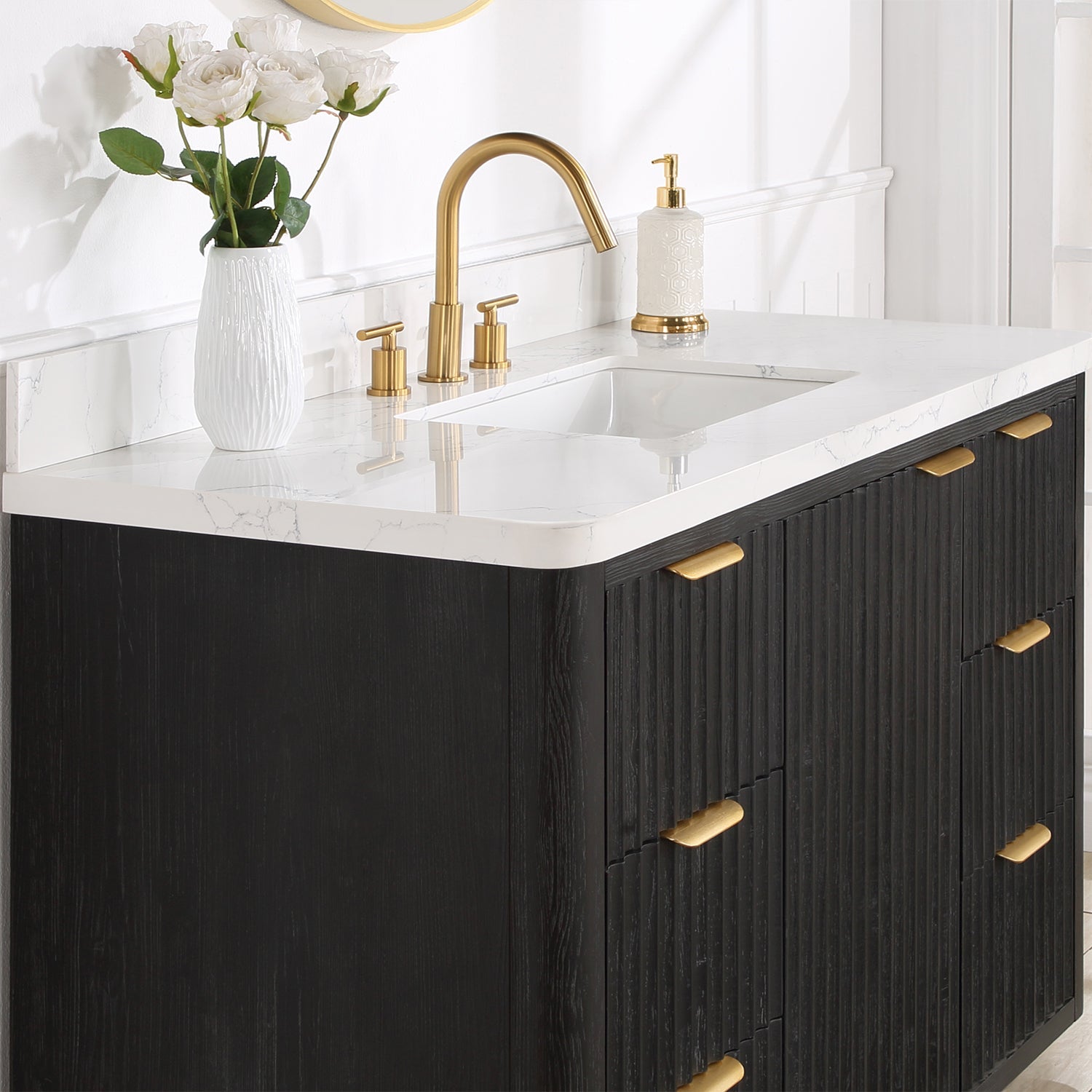 Cádiz 48in. Free-standing Single Bathroom Vanity in Fir Wood Black with Composite top in Lightning White