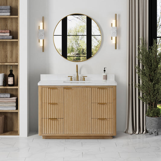 Cádiz 48in. Free-standing Single Bathroom Vanity in Washed Ash Grey with Composite top in Lightning White