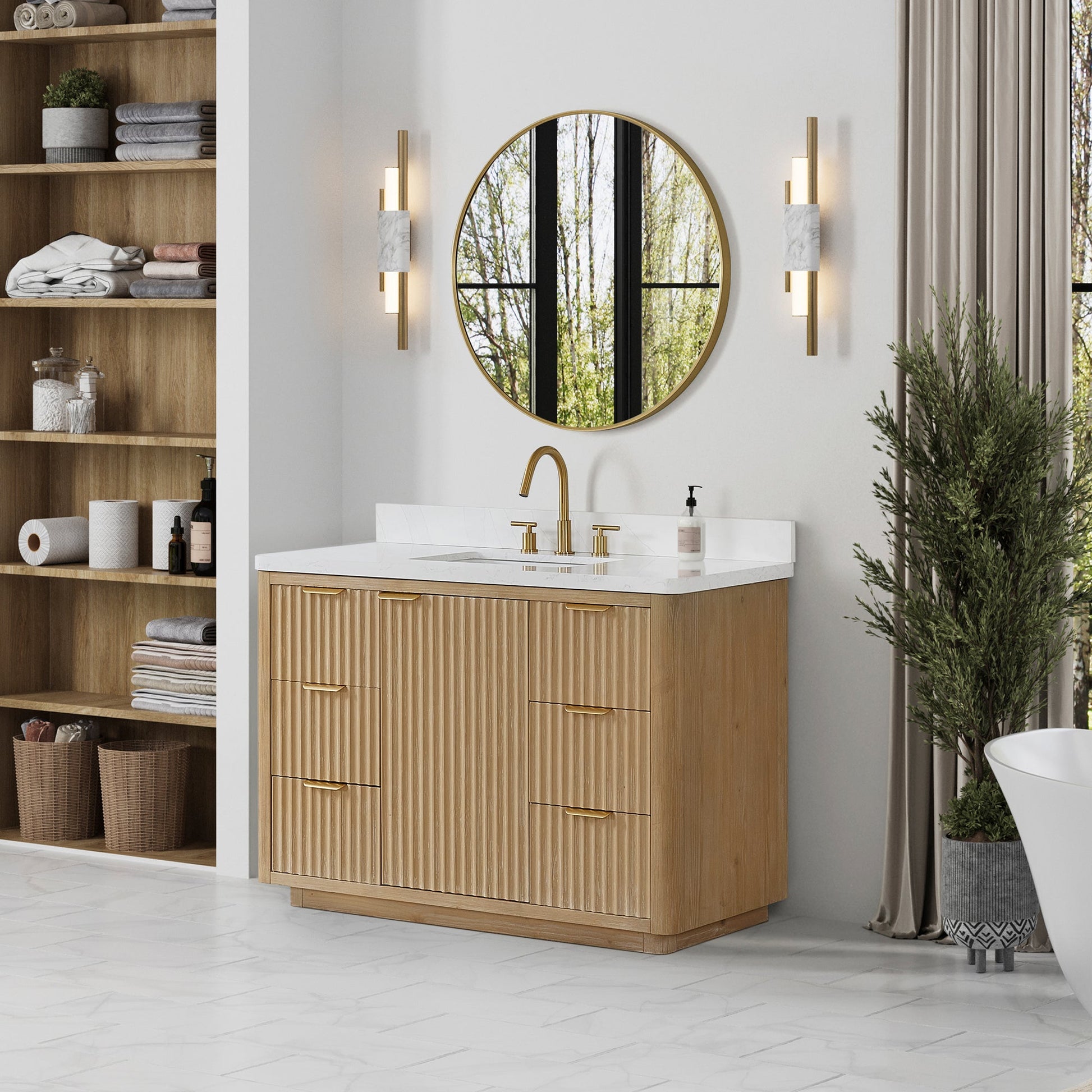 Cádiz 48in. Free-standing Single Bathroom Vanity in Washed Ash Grey with Composite top in Lightning White