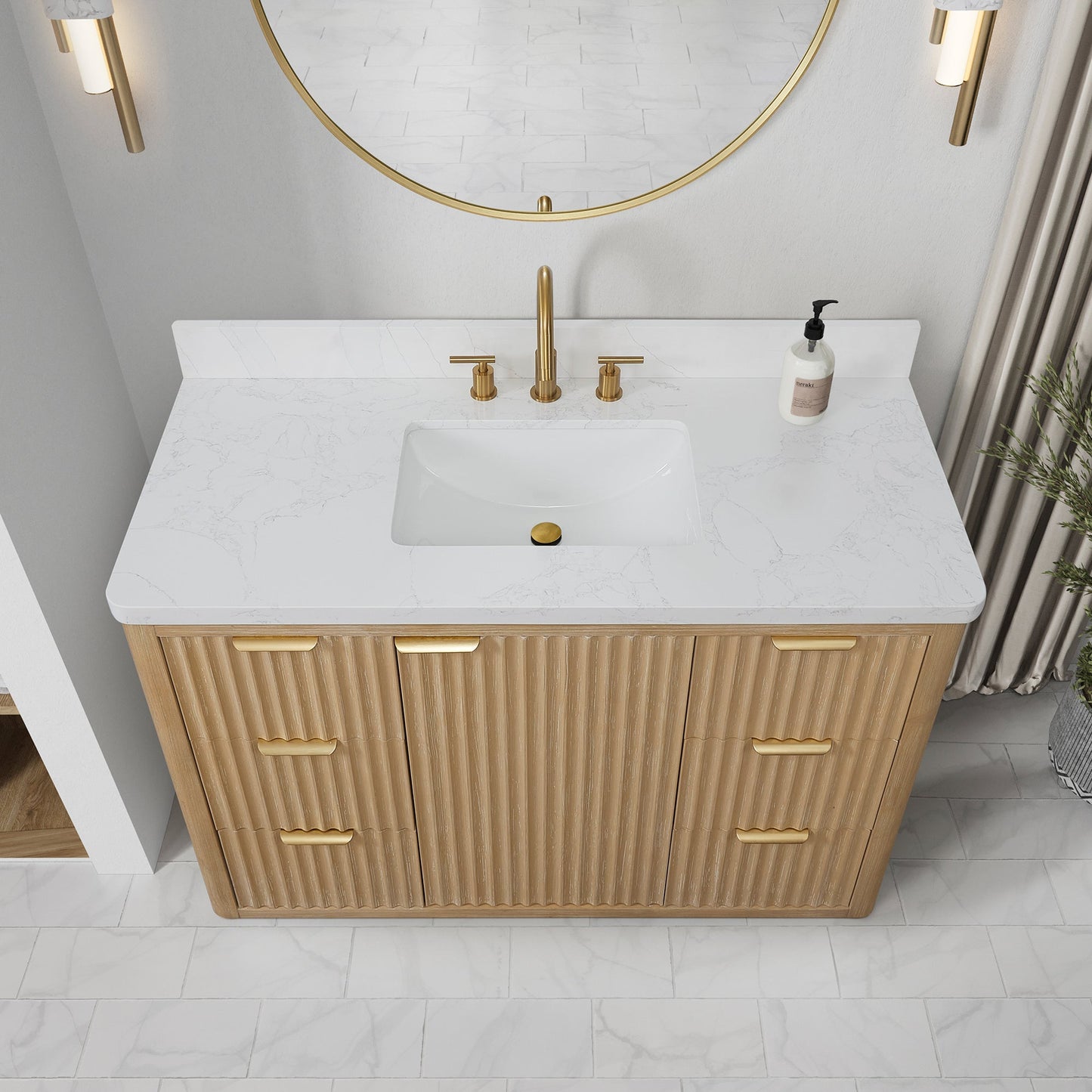 Cádiz 48in. Free-standing Single Bathroom Vanity in Washed Ash Grey with Composite top in Lightning White