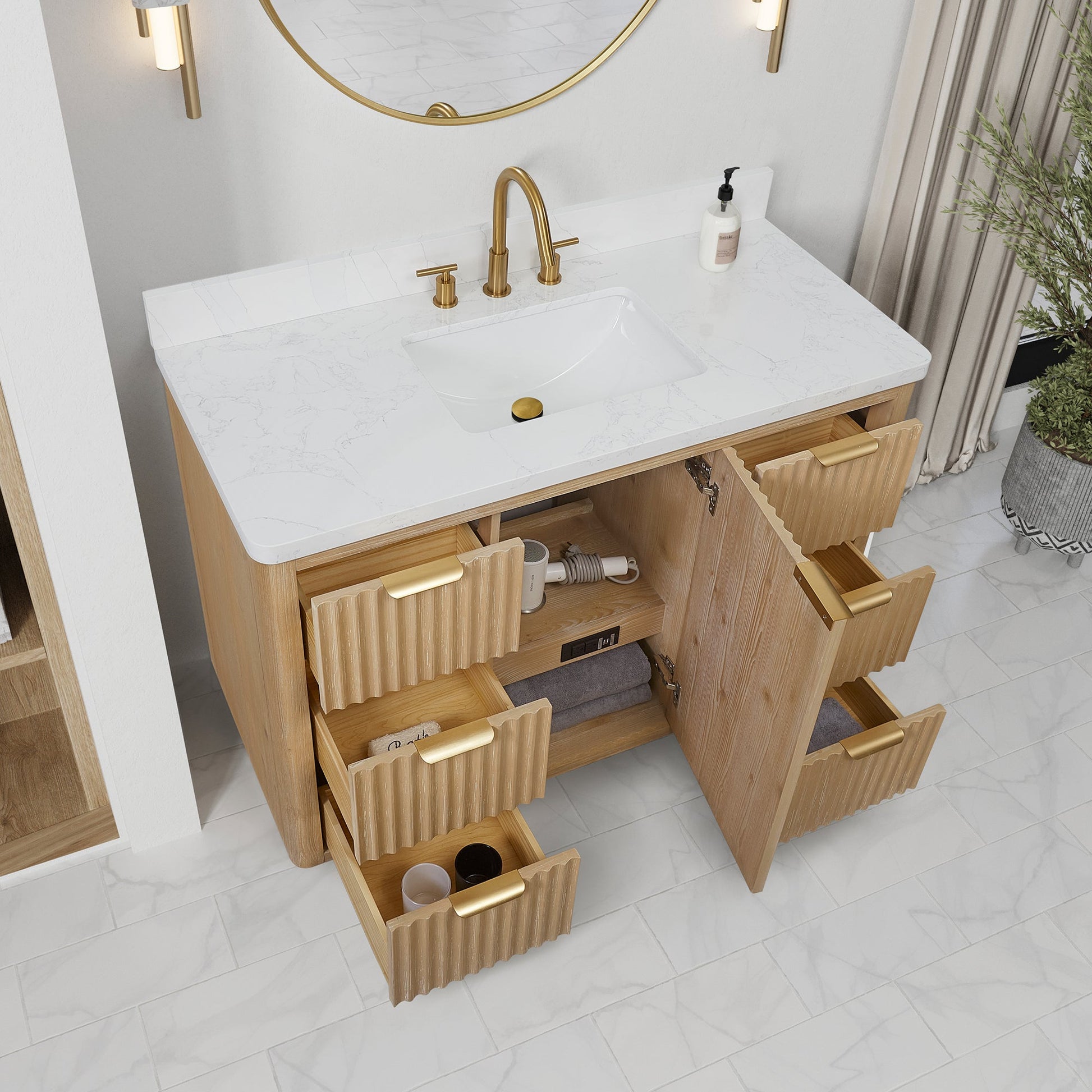 Cádiz 48in. Free-standing Single Bathroom Vanity in Washed Ash Grey with Composite top in Lightning White