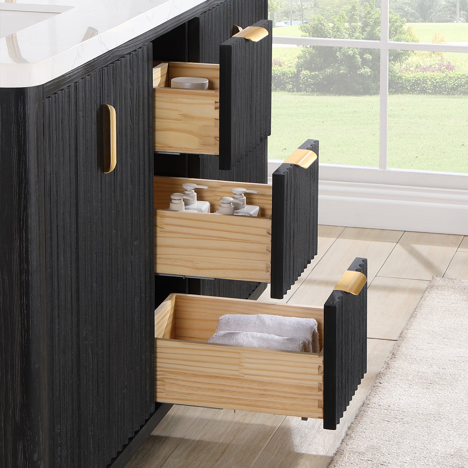 Cádiz 60in. Free-standing Double Bathroom Vanity in Fir Wood Black with Composite top in Lightning White
