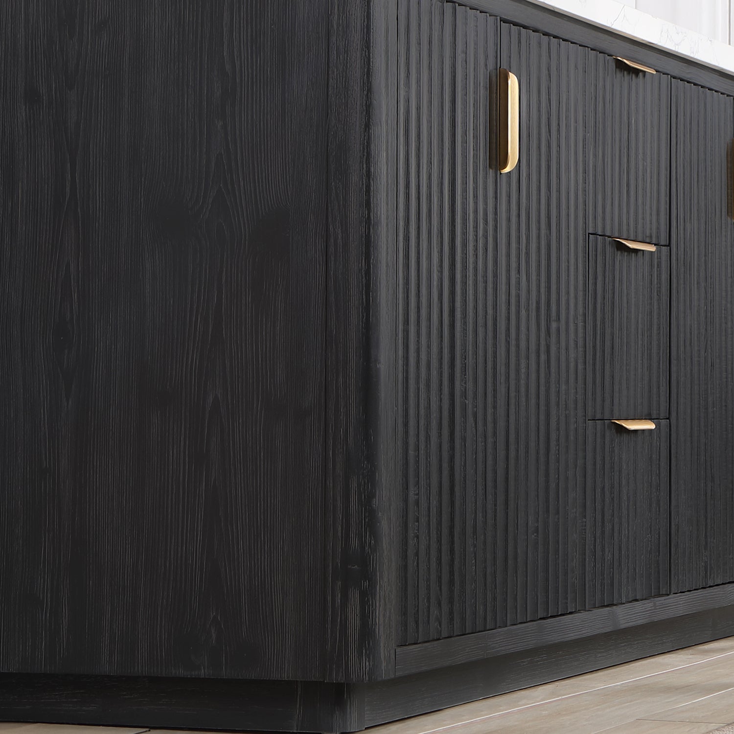 Cádiz 60in. Free-standing Double Bathroom Vanity in Fir Wood Black with Composite top in Lightning White