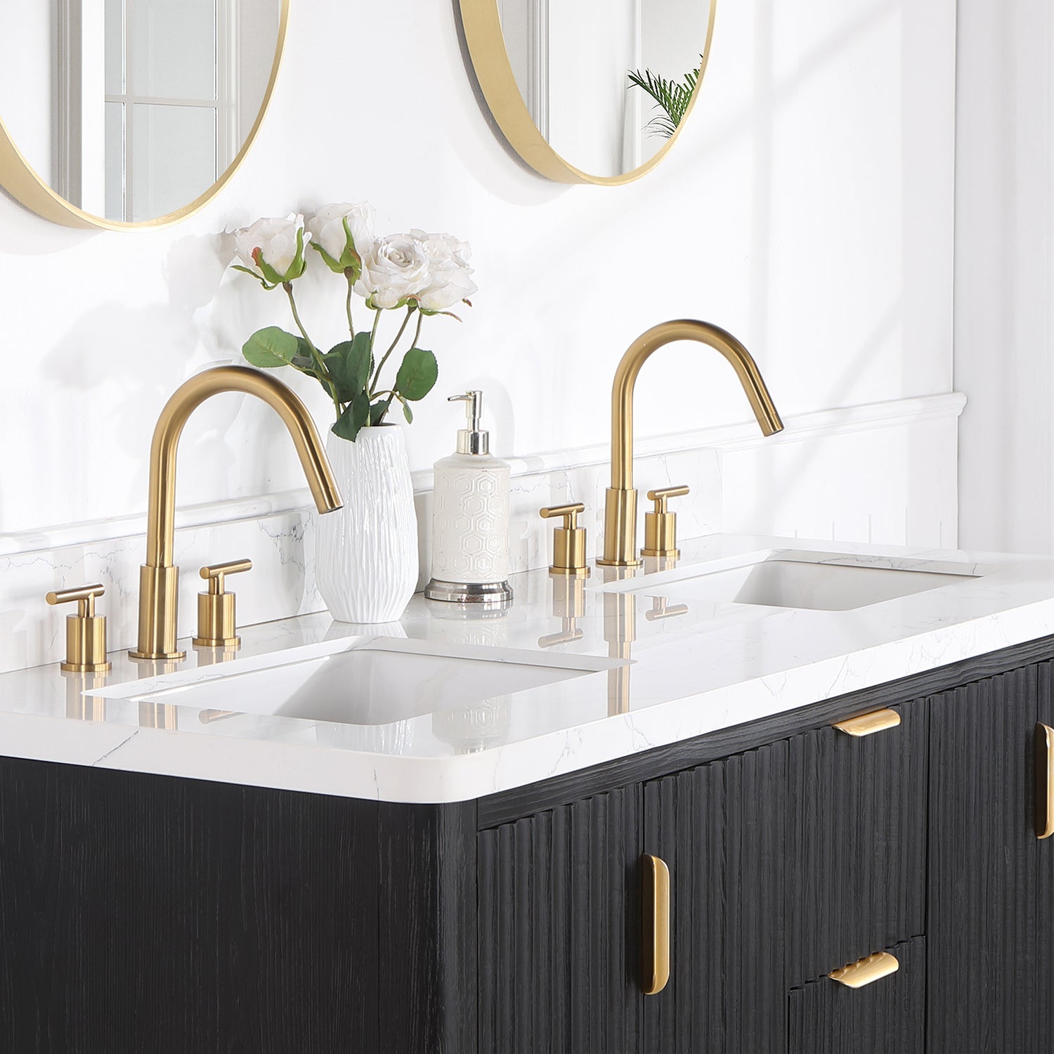 Cádiz 60in. Free-standing Double Bathroom Vanity in Fir Wood Black with Composite top in Lightning White