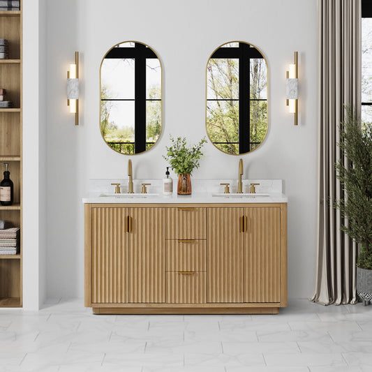 Cádiz 60in. Free-standing Double Bathroom Vanity in Washed Ash Grey with Composite top in Lightning White