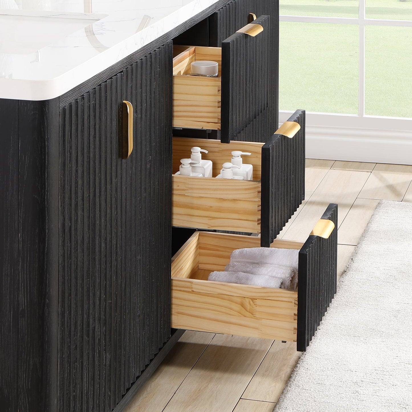 Cádiz 72in. Free-standing Double Bathroom Vanity in Fir Wood Black with Composite top in Lightning White