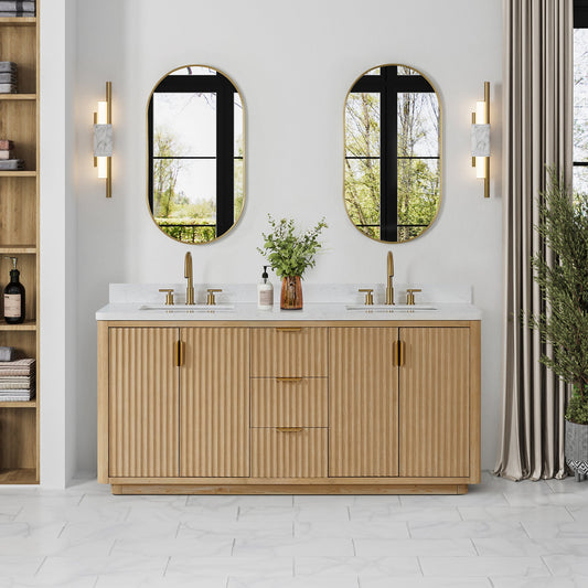 Cádiz 72in. Free-standing Double Bathroom Vanity in Washed Ash Grey with Composite top in Lightning White