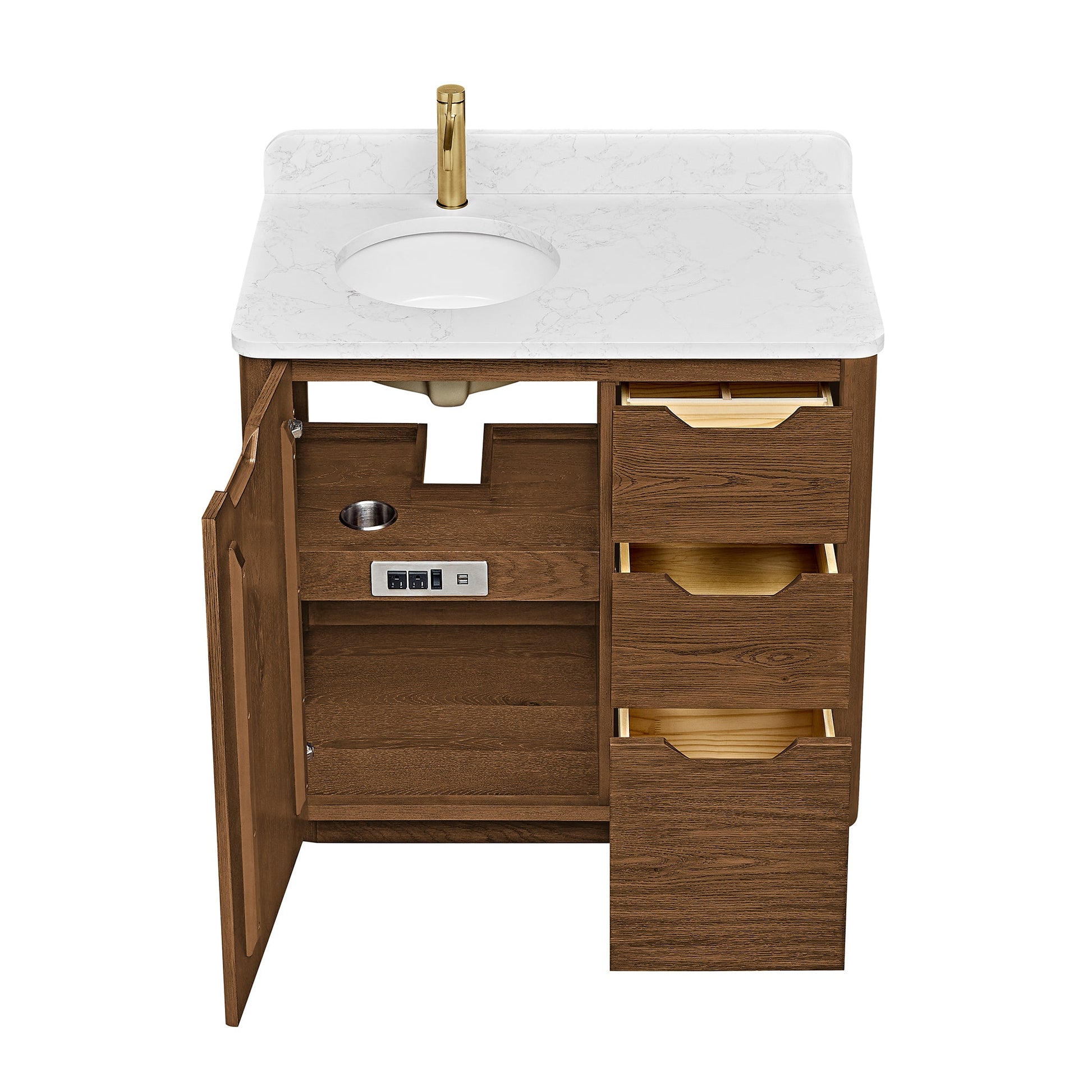 Abuja 36" Free-standing Single Bath Vanity in Oak Weathered Brown with White Grain Stone Top
