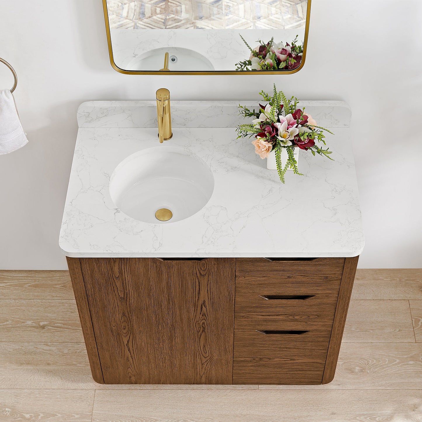 Abuja 36" Free-standing Single Bath Vanity in Oak Weathered Brown with White Grain Stone Top