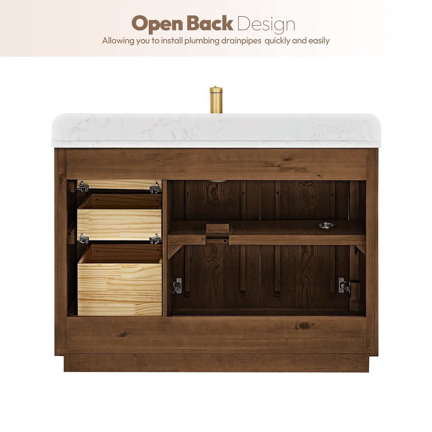 Abuja 48" Free-standing Single Bath Vanity in Oak Weathered Brown with White Grain Stone Top