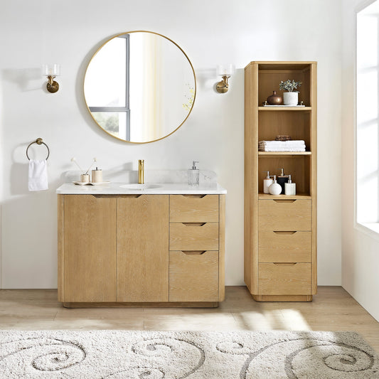 Abuja 48" Free-standing Single Bath Vanity in Washed Ash Grey with White Grain Stone Top