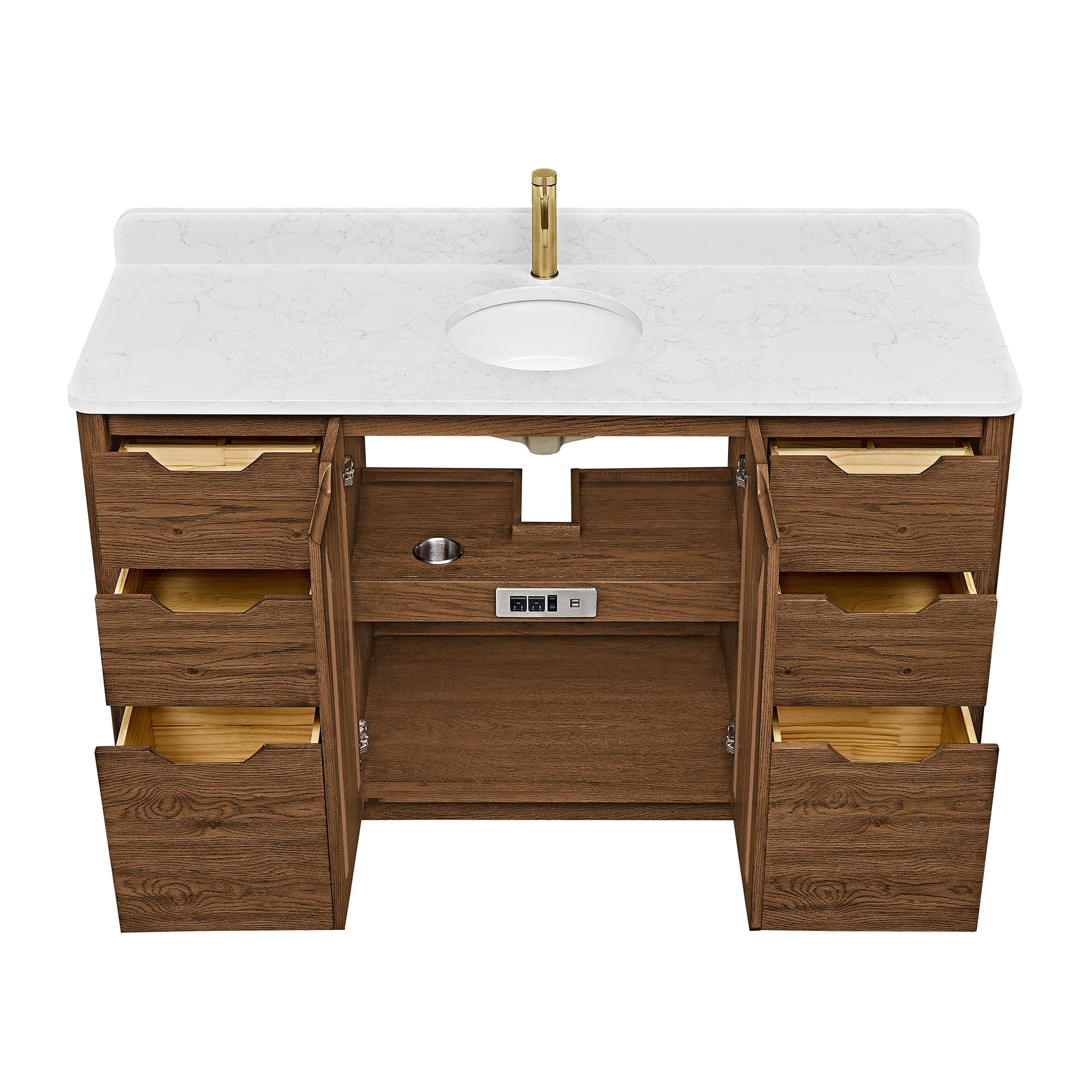 Abuja 60" Free-standing Single Bath Vanity in Oak Weathered Brown with White Grain Stone Top