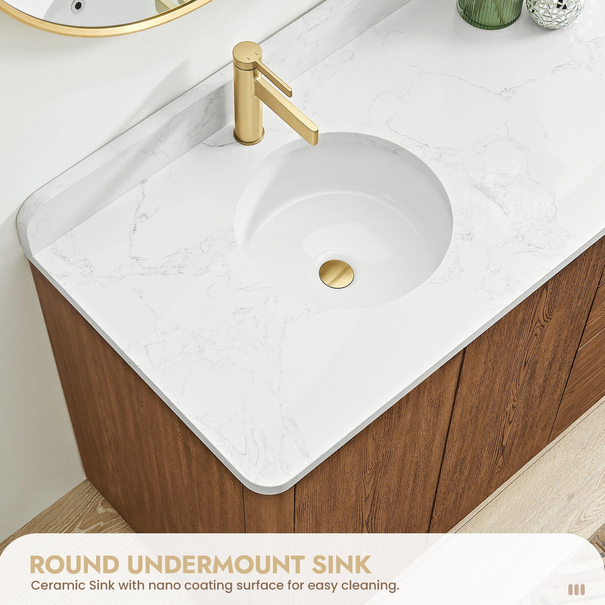 Abuja 60" Free-standing Single Bath Vanity in Oak Weathered Brown with White Grain Stone Top