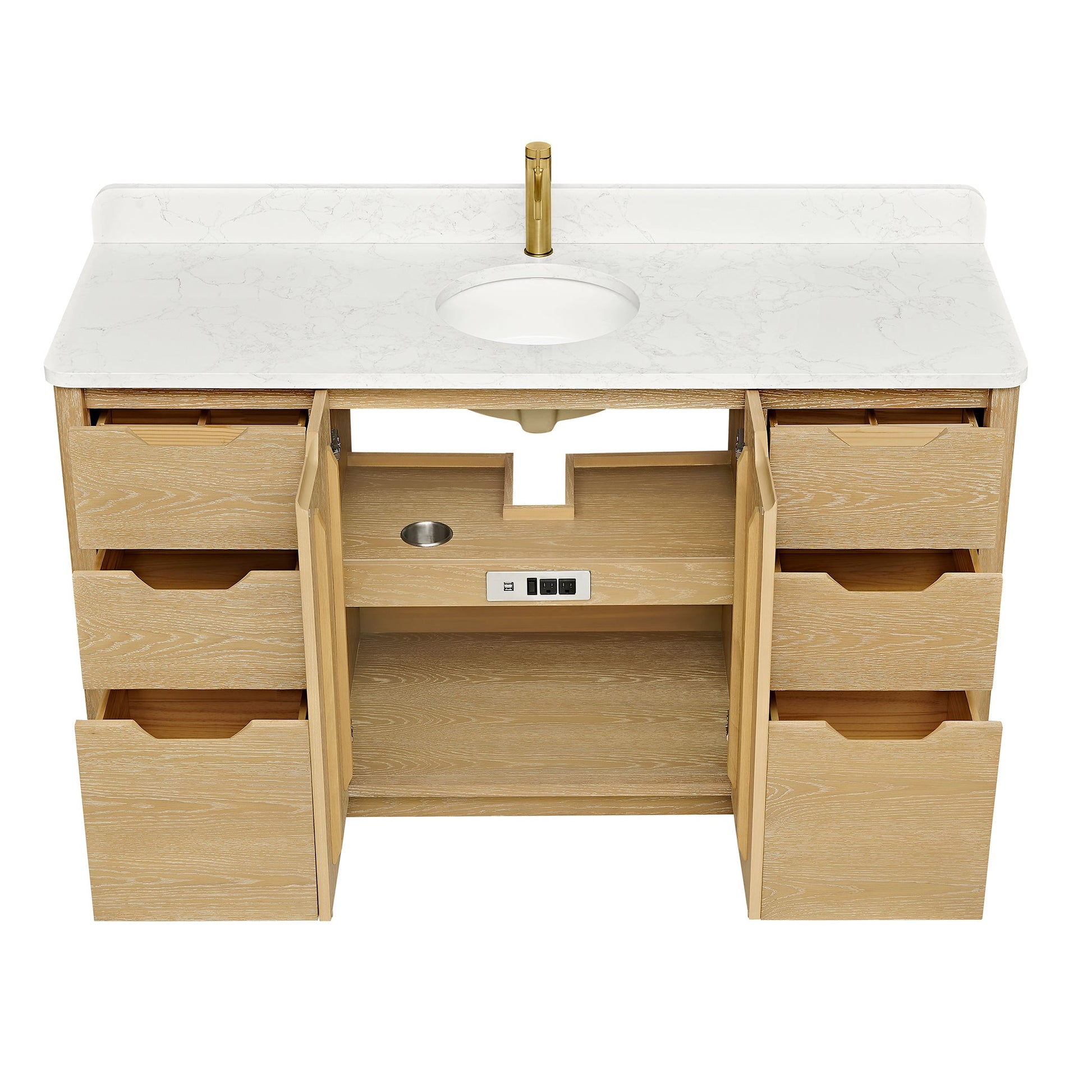 Abuja 60" Free-standing Single Bath Vanity in Washed Ash Grey with White Grain Stone Top
