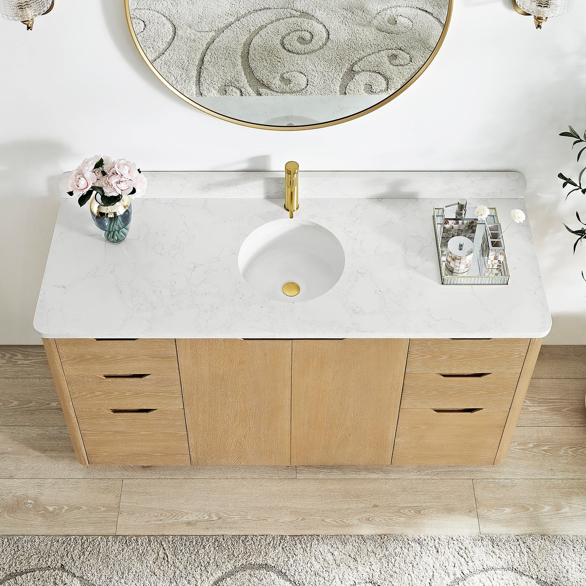 Abuja 60" Free-standing Single Bath Vanity in Washed Ash Grey with White Grain Stone Top