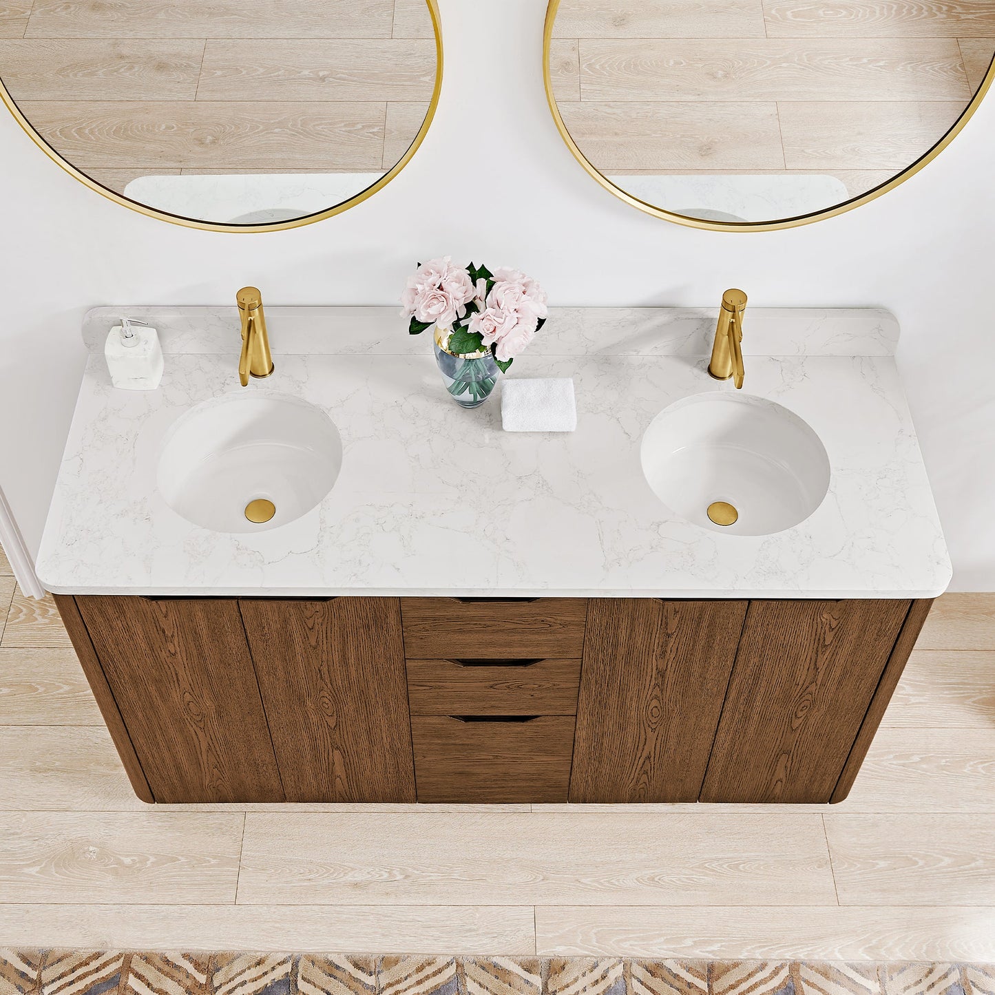 Abuja 60M" Free-standing Double Bath Vanity in Oak Weathered Brown with White Grain Stone Top