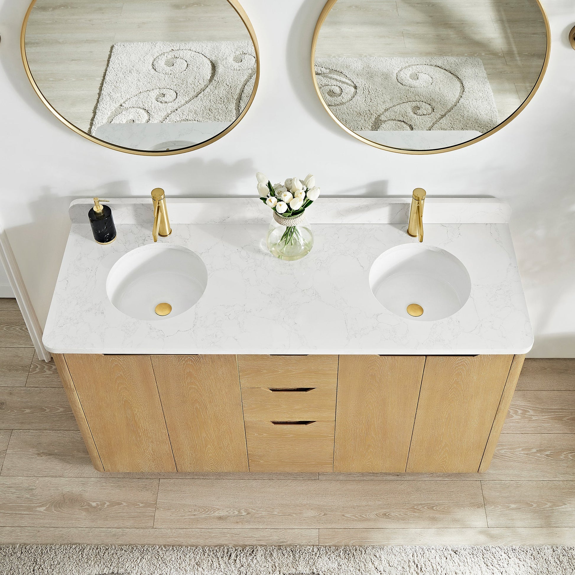 Abuja 60M" Free-standing Double Bath Vanity in Washed Ash Grey with White Grain Stone Top