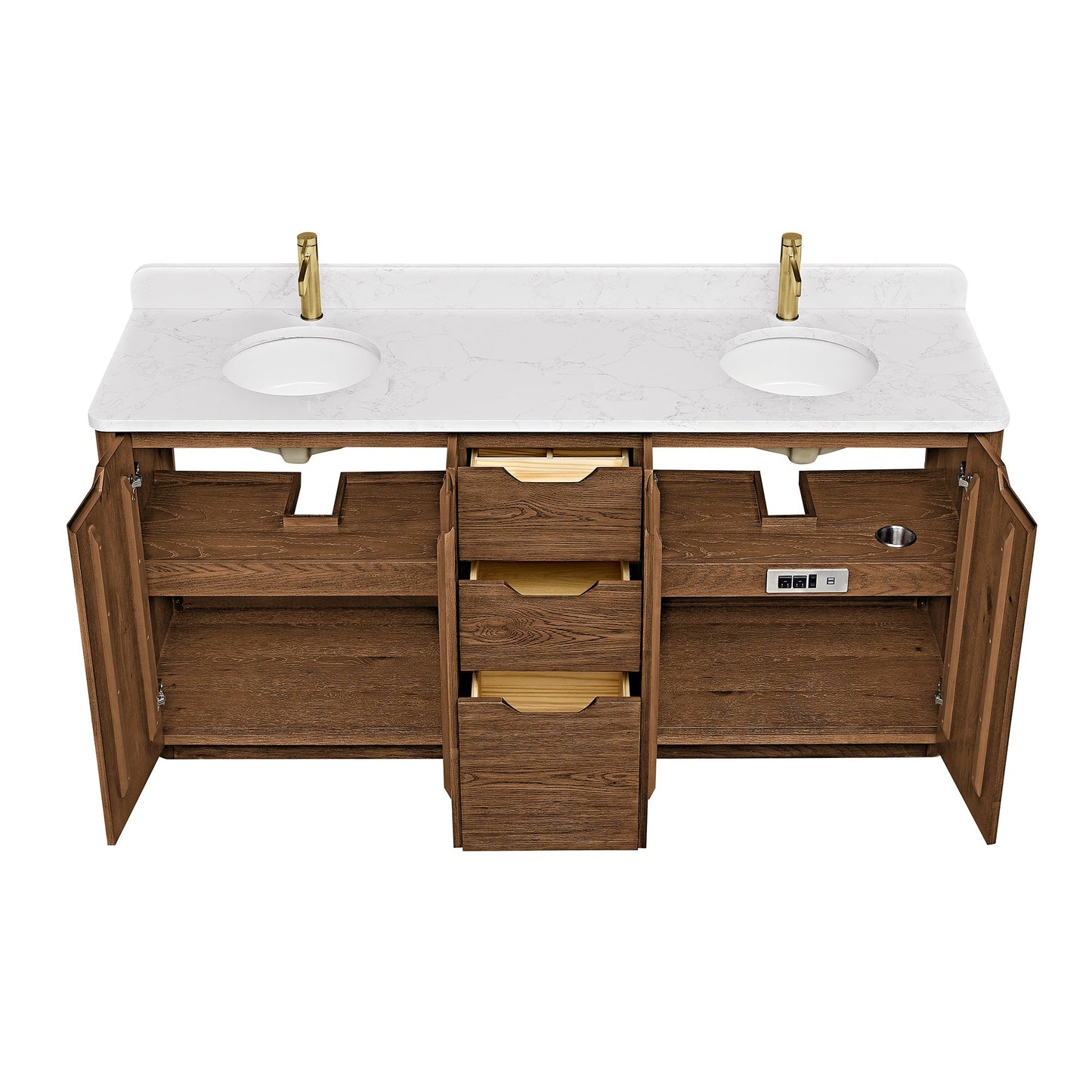 Abuja 72" Free-standing Double Bath Vanity in Oak Weathered Brown with White Grain Stone Top